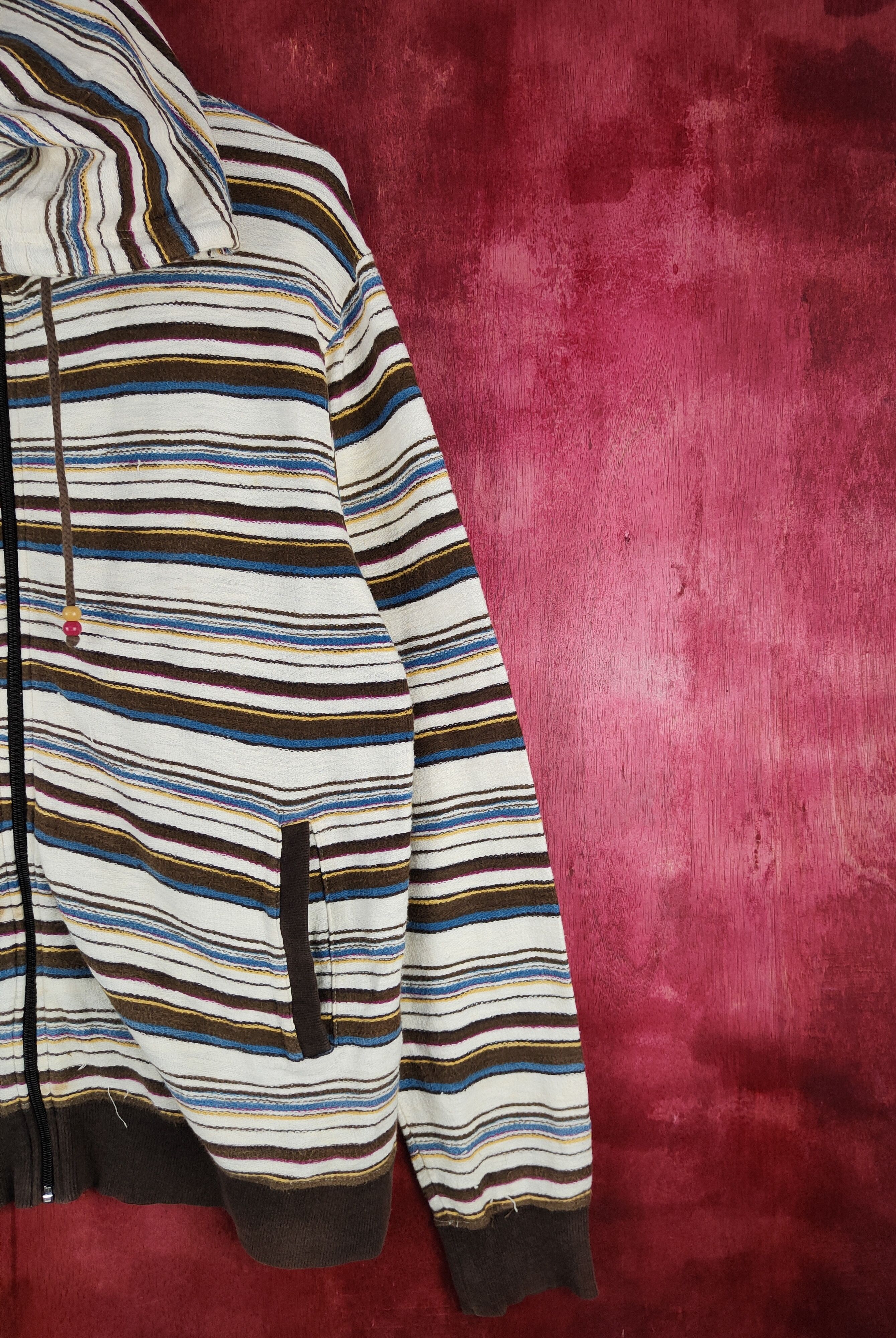 Japanese Brand Culture Mix Brown Stripe Knitwear Hoodie Sweatshirt #173B Size L / US 10 / IT 46 - 5 Thumbnail