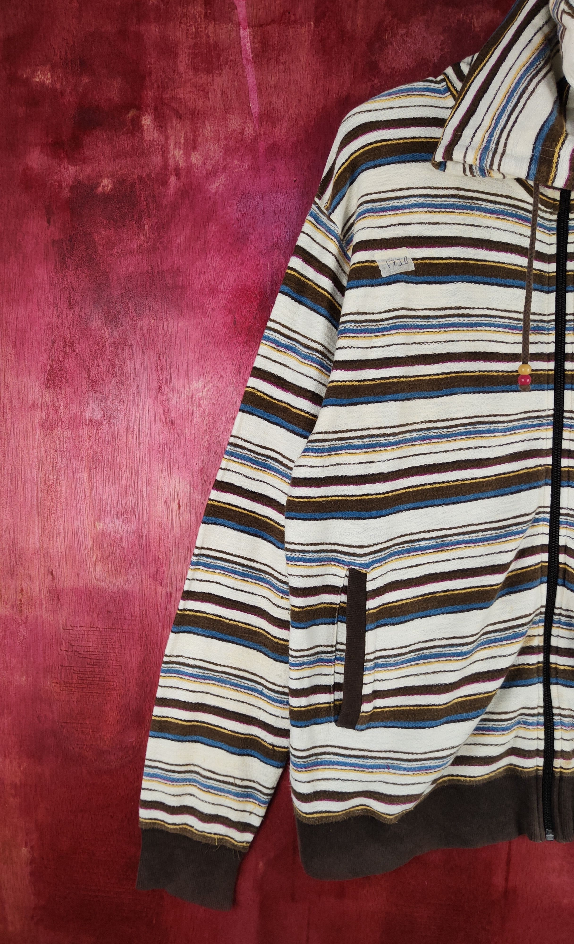 Japanese Brand Culture Mix Brown Stripe Knitwear Hoodie Sweatshirt #173B Size L / US 10 / IT 46 - 3 Thumbnail