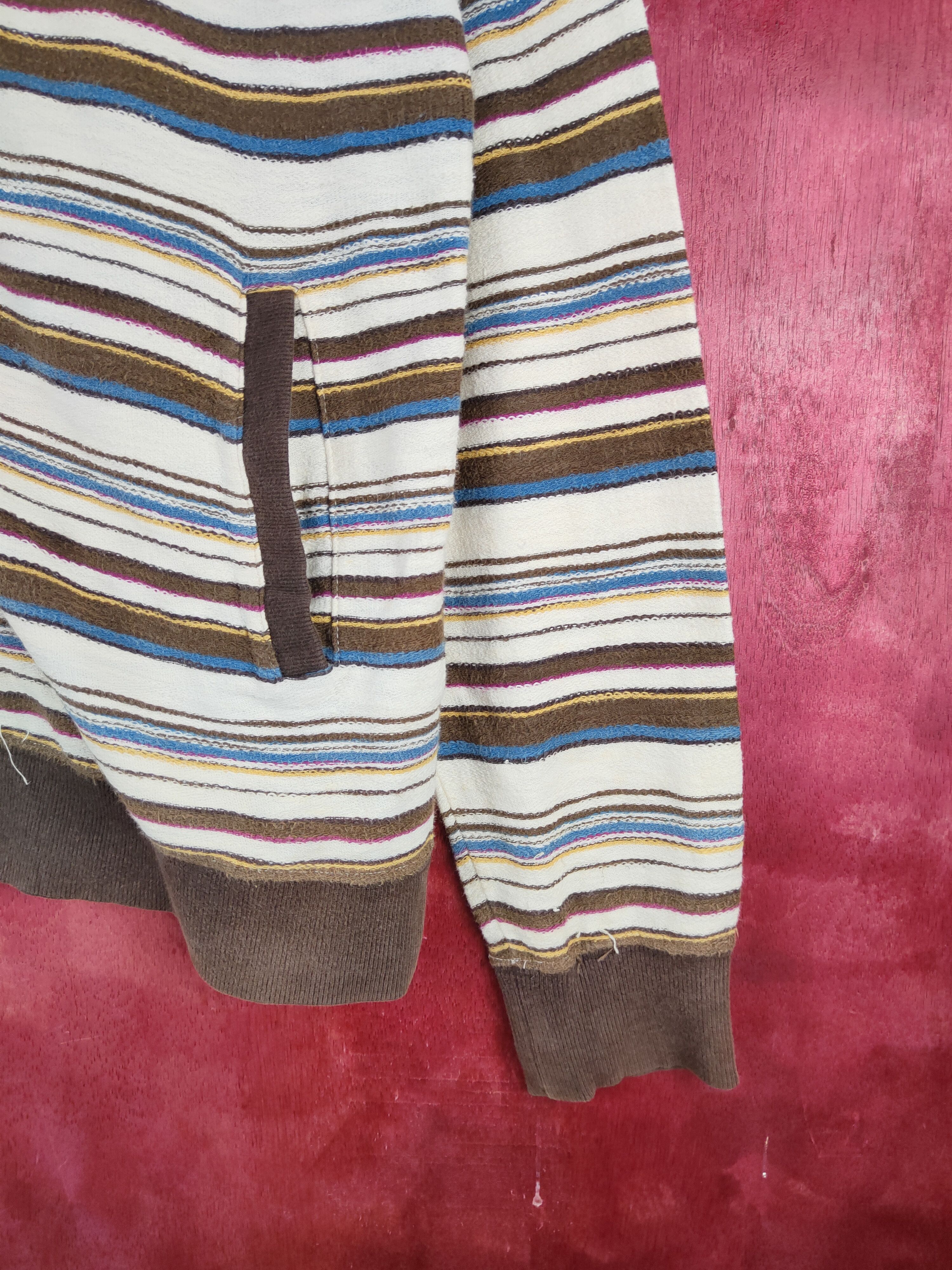 Japanese Brand Culture Mix Brown Stripe Knitwear Hoodie Sweatshirt #173B Size L / US 10 / IT 46 - 6 Thumbnail