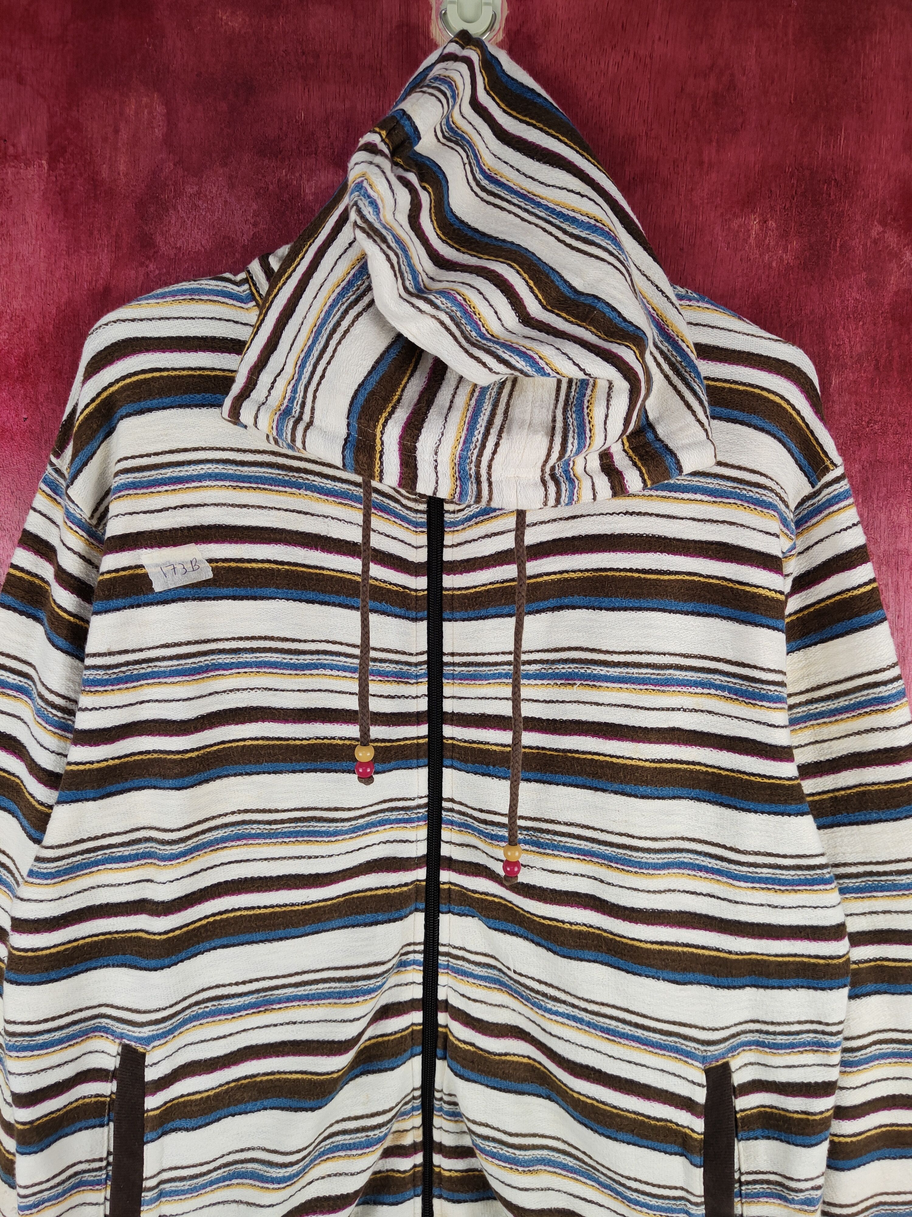 Japanese Brand Culture Mix Brown Stripe Knitwear Hoodie Sweatshirt #173B Size L / US 10 / IT 46 - 2 Thumbnail