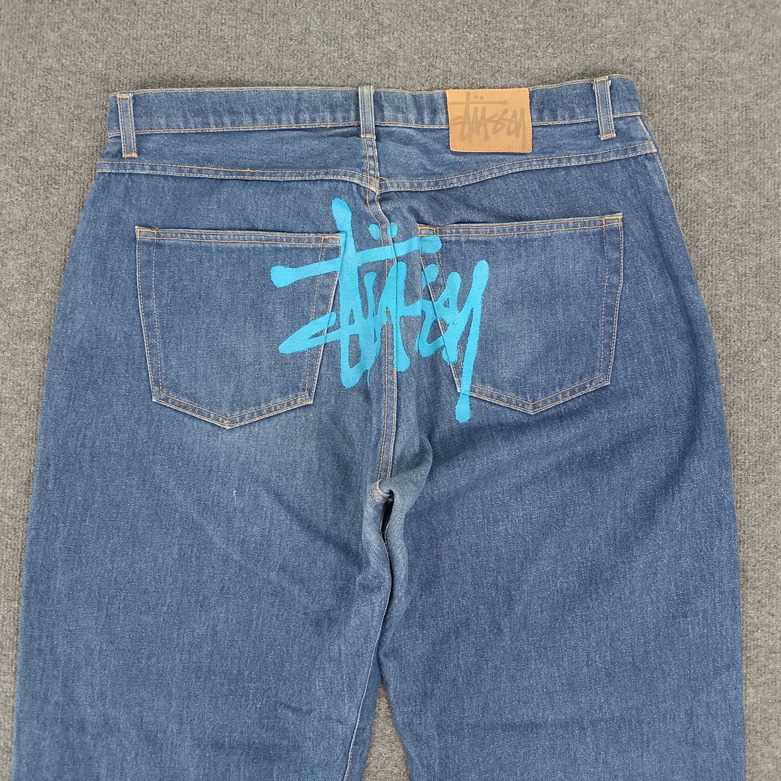 Stussy × Vintage Stussy Streetwear Style Custom Sign Art Denim Jeans Size US 39 - 2 Thumbnail