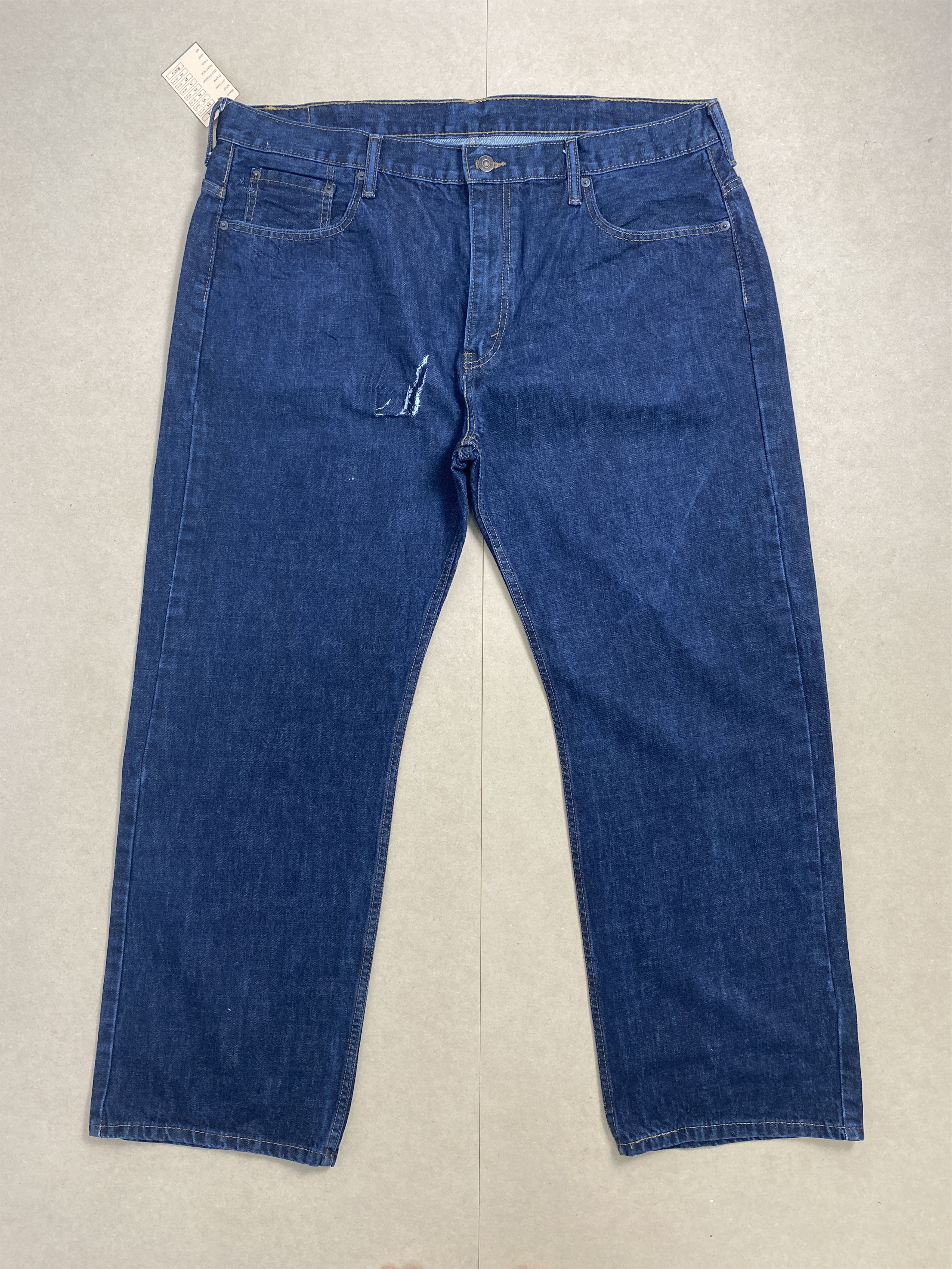 image of Levis 569 Straight Cut Distressed Blue Jeans in Blue Denim, Men's (Size 43)