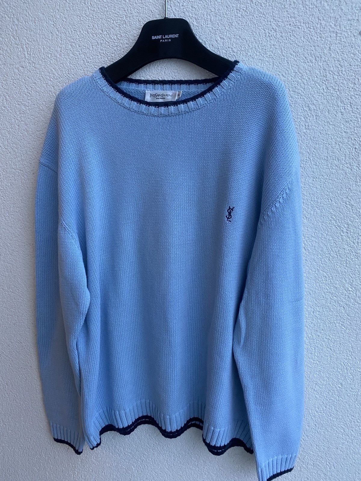 Yves Saint Laurent Blue YSL Sweater Knit Saint Laurent Jacket Size US XL / EU 56 / 4 - 14 Thumbnail