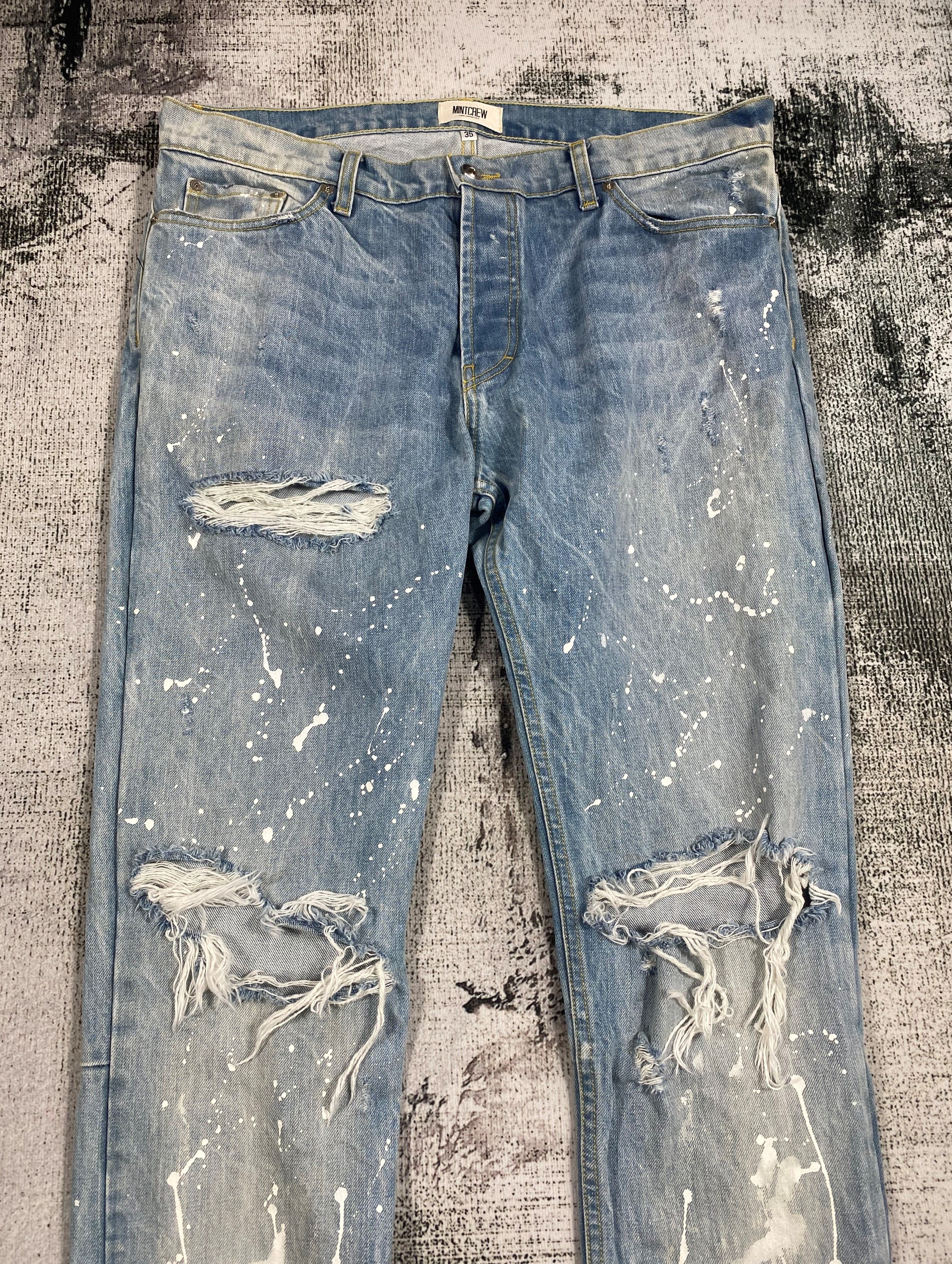Mintcrew RARE🔥Skinny Fit Light Washed Splash Painters Distressed Size US 35 - 3 Thumbnail