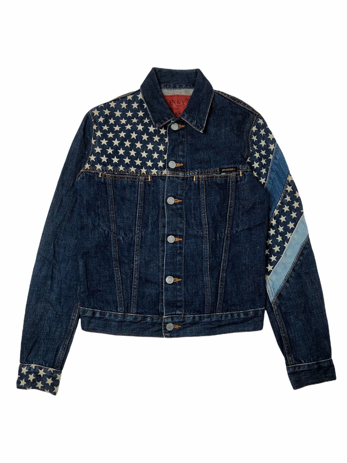 image of 90's Hysteric Glamour Patchwork Star Denim Jacket in Blue, Men's (Size Small)