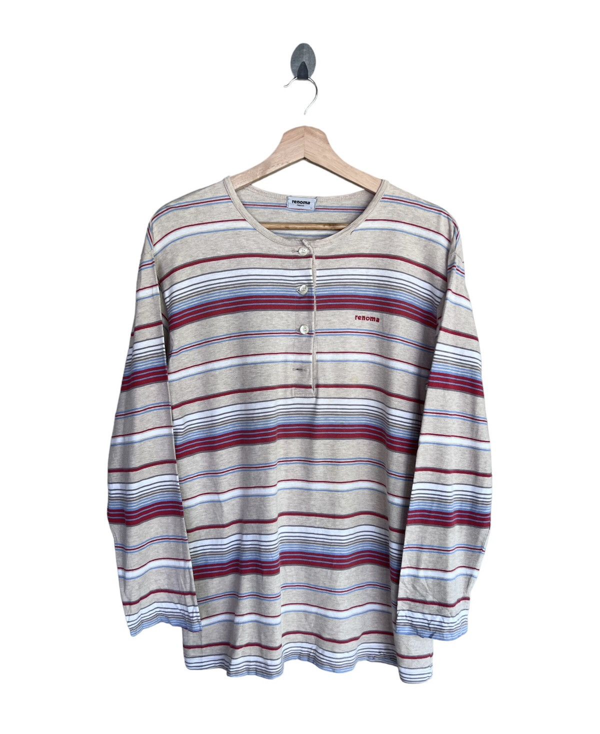 image of Vintage Renoma Striped Design Long Sleeve Tshirt, Men's (Size Large)