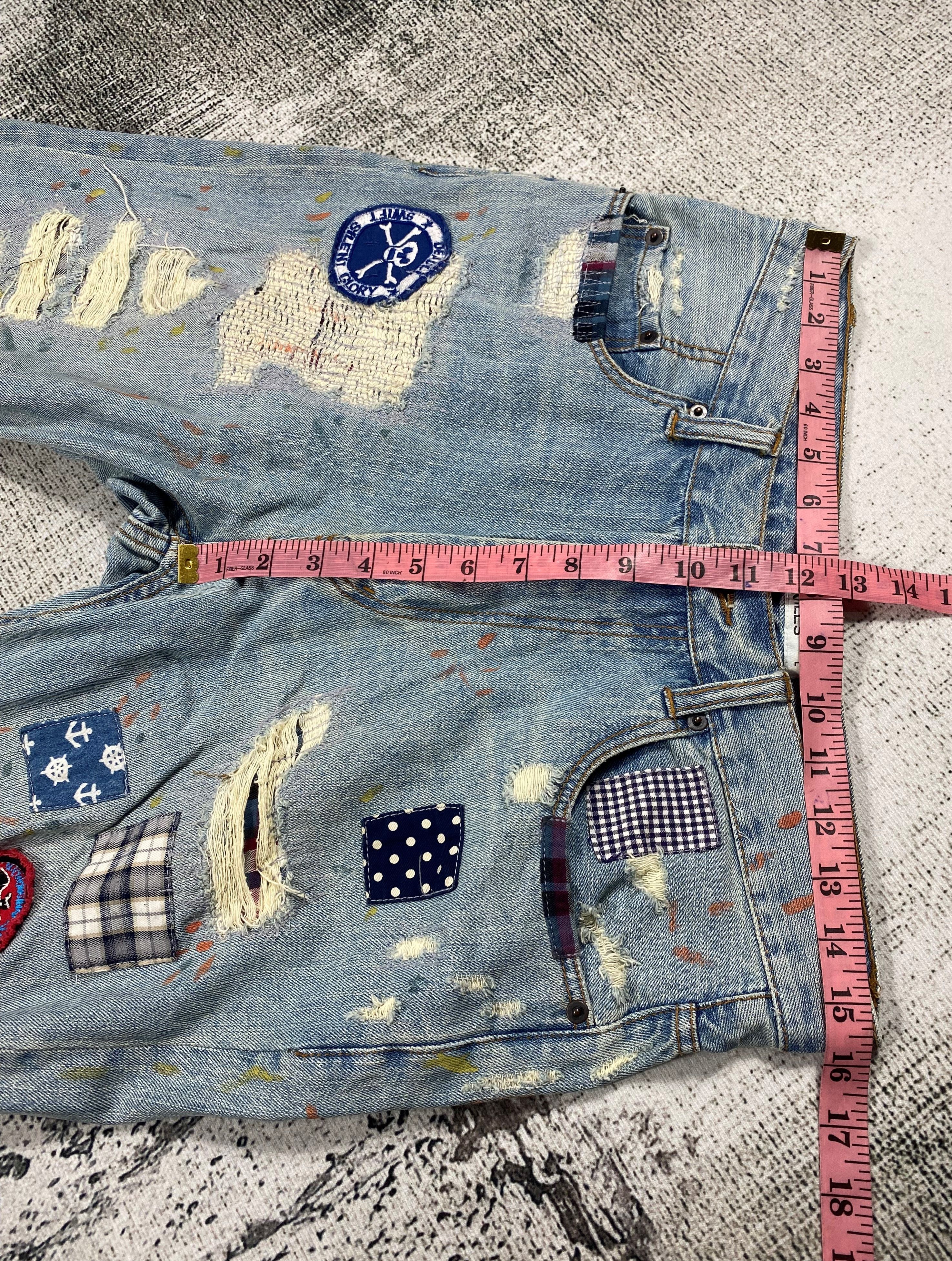 Japanese Brand Ill's Patches Light Washed Splash Painter Distressed Denim Size US 31 - 9 Thumbnail