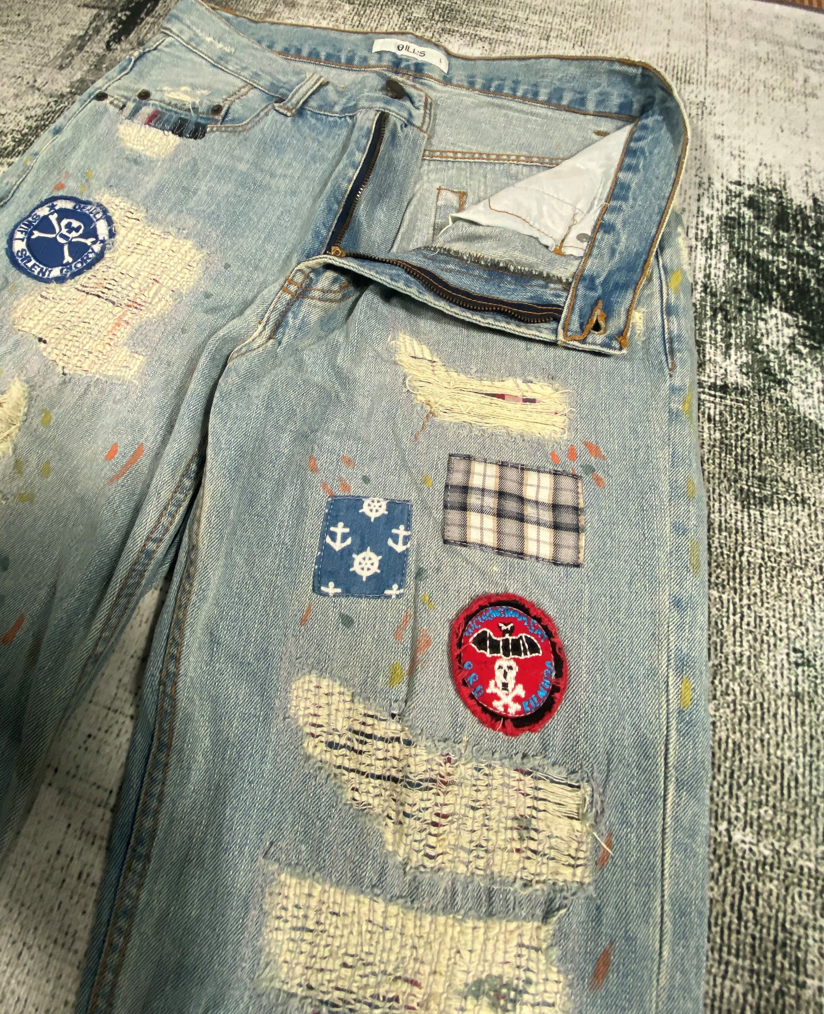 Japanese Brand Ill's Patches Light Washed Splash Painter Distressed Denim Size US 31 - 6 Thumbnail