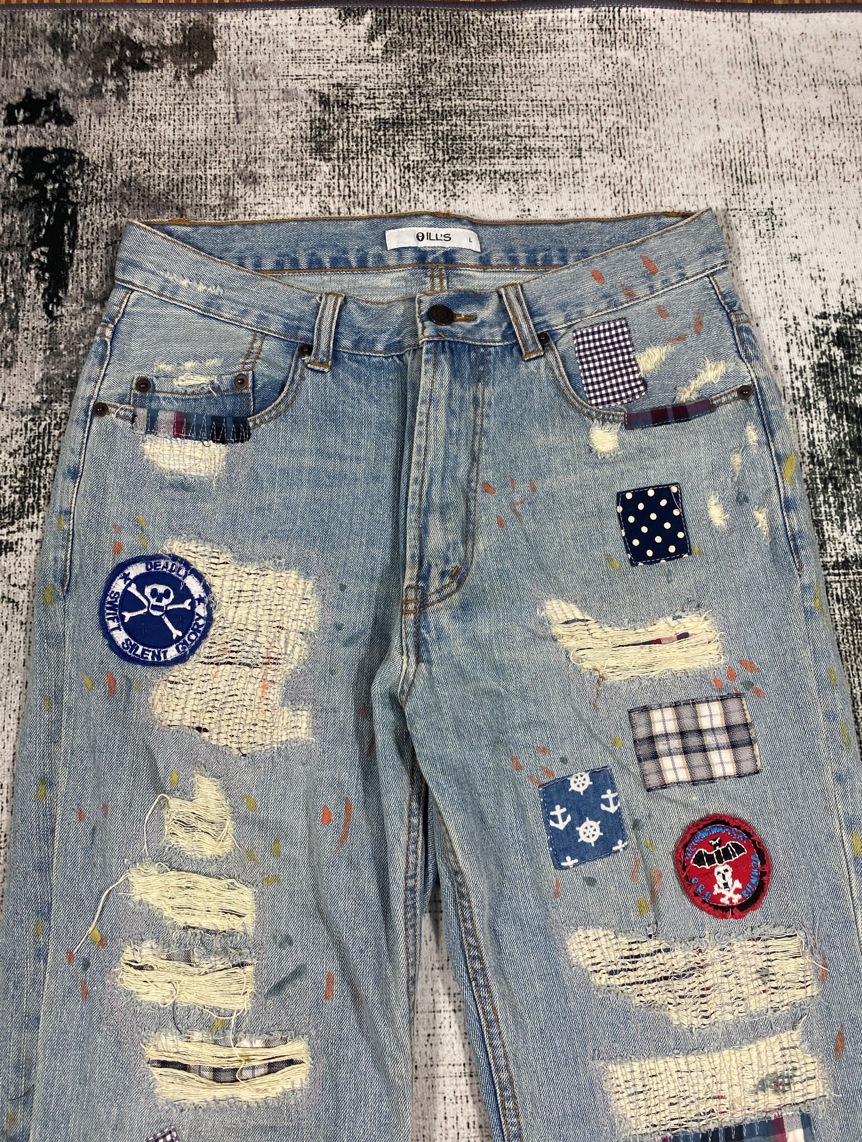 Japanese Brand Ill's Patches Light Washed Splash Painter Distressed Denim Size US 31 - 4 Thumbnail