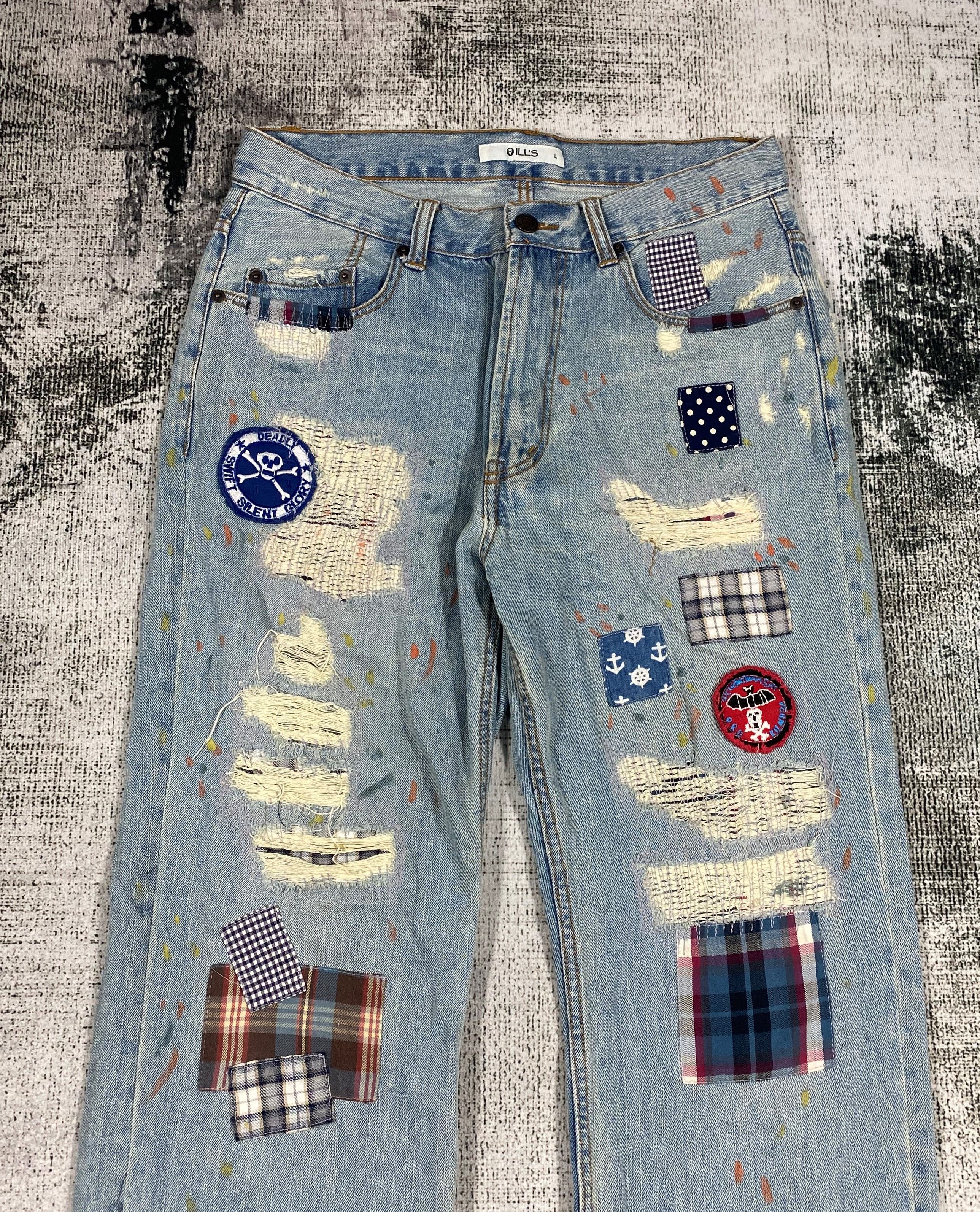 Japanese Brand Ill's Patches Light Washed Splash Painter Distressed Denim Size US 31 - 3 Thumbnail