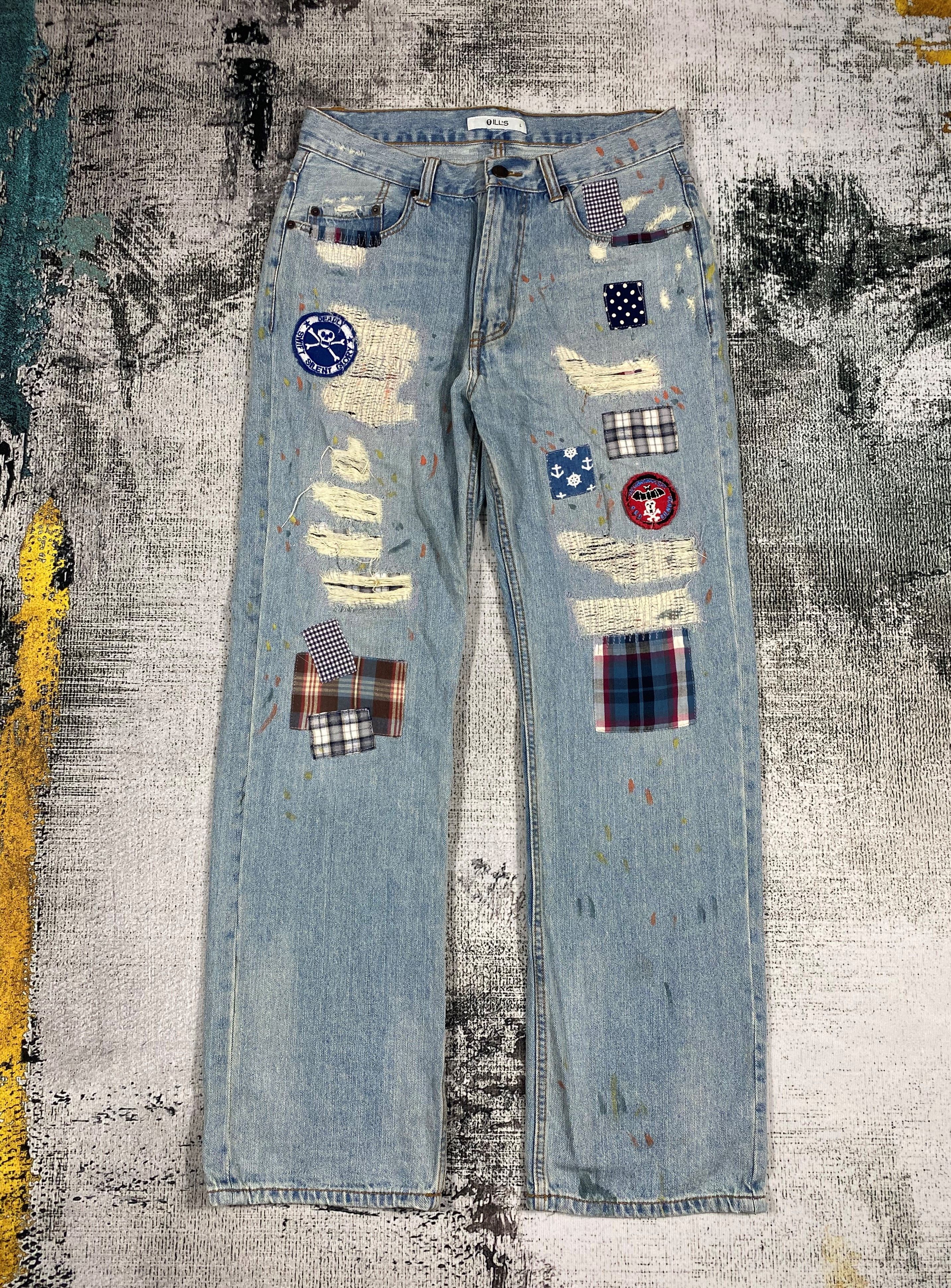 Japanese Brand Ill's Patches Light Washed Splash Painter Distressed Denim Size US 31 - 1 Thumbnail