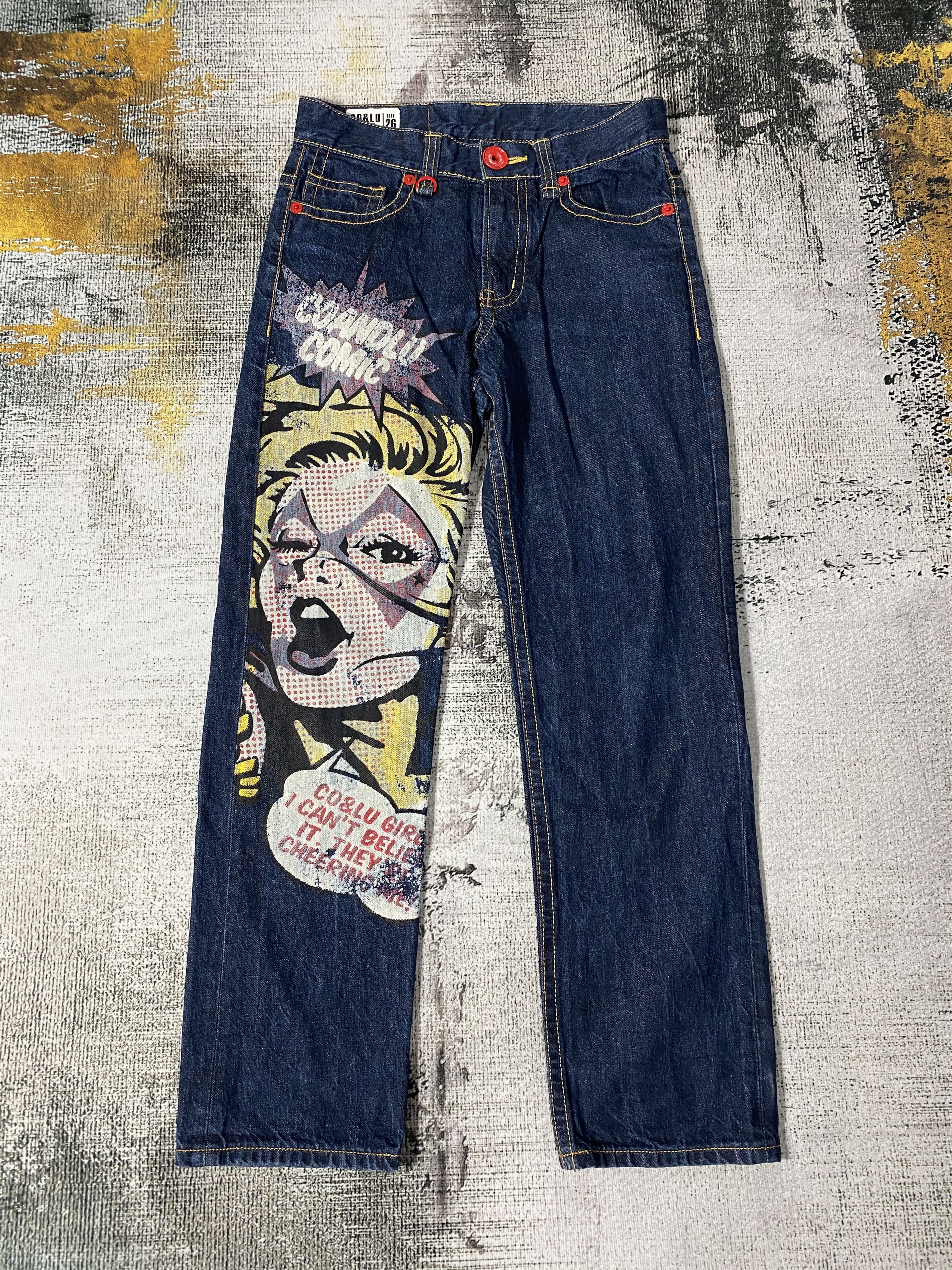 Japanese Brand RARE🔥Printed Face Arts Co&Lu Denim Japanese Brands Size US 27 - 1 Thumbnail
