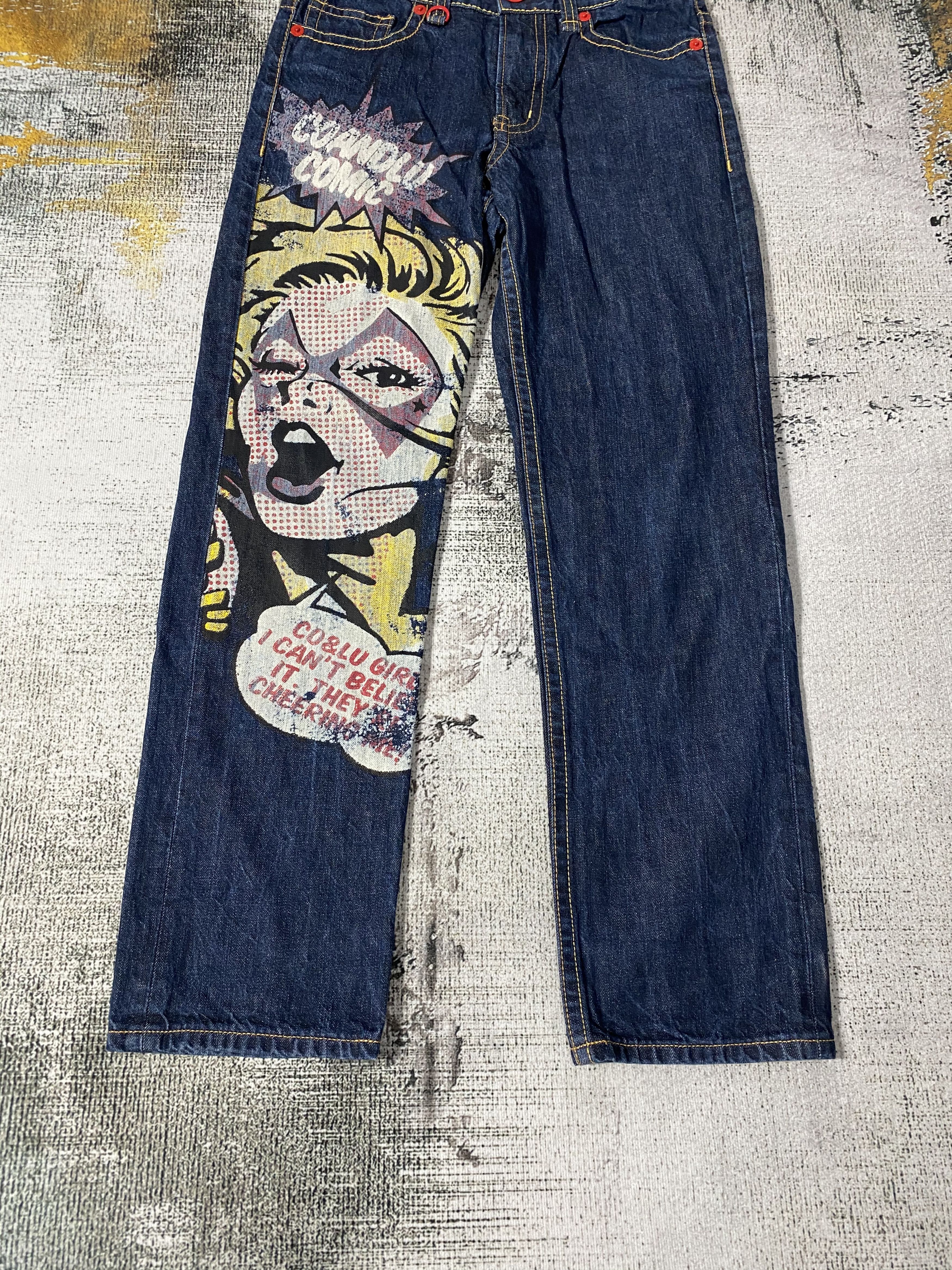 Japanese Brand RARE🔥Printed Face Arts Co&Lu Denim Japanese Brands Size US 27 - 4 Thumbnail