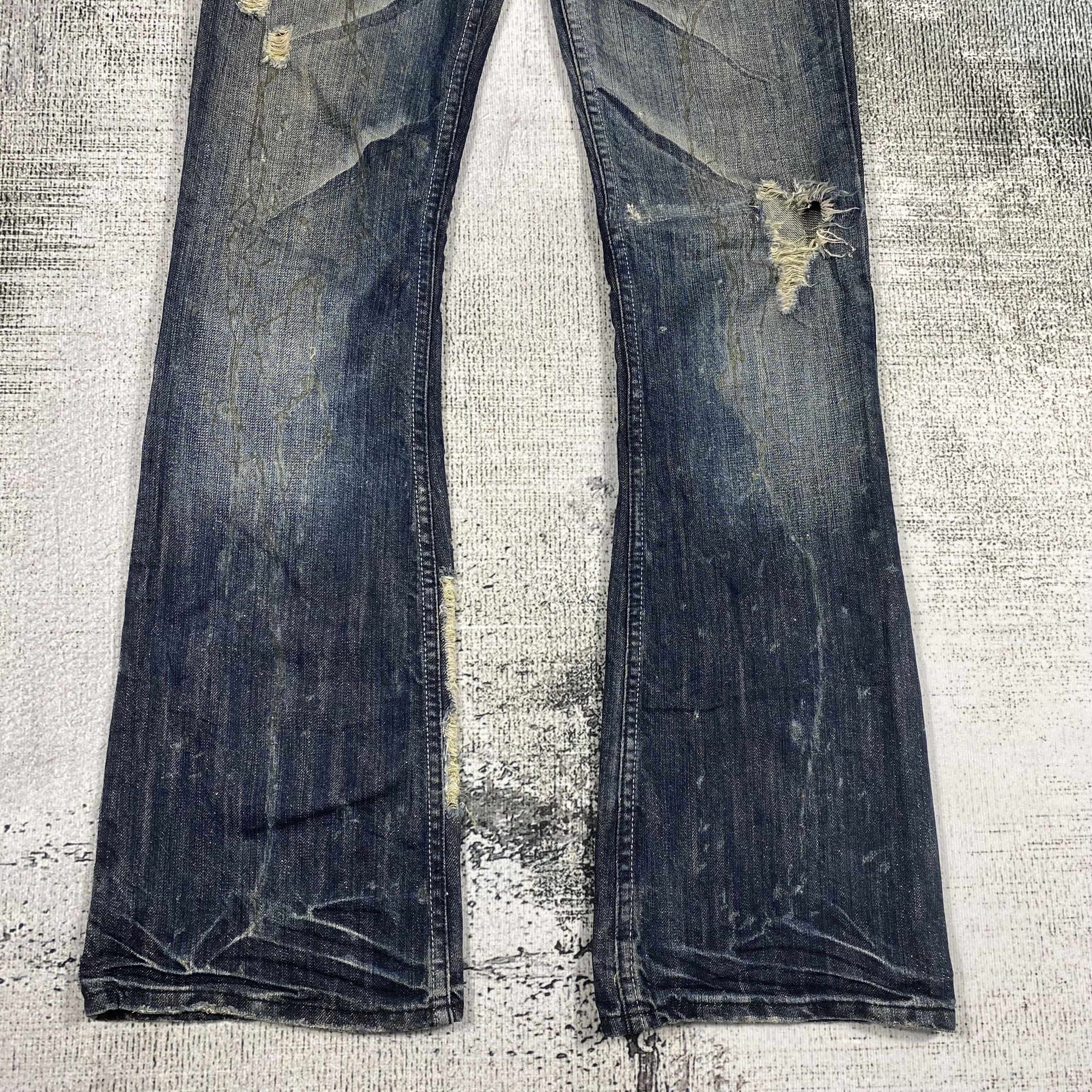 Japanese Brand RARE🔥Low Rise Flare Pants Rusty Wash Splash Paint Distress Size US 29 - 4 Thumbnail
