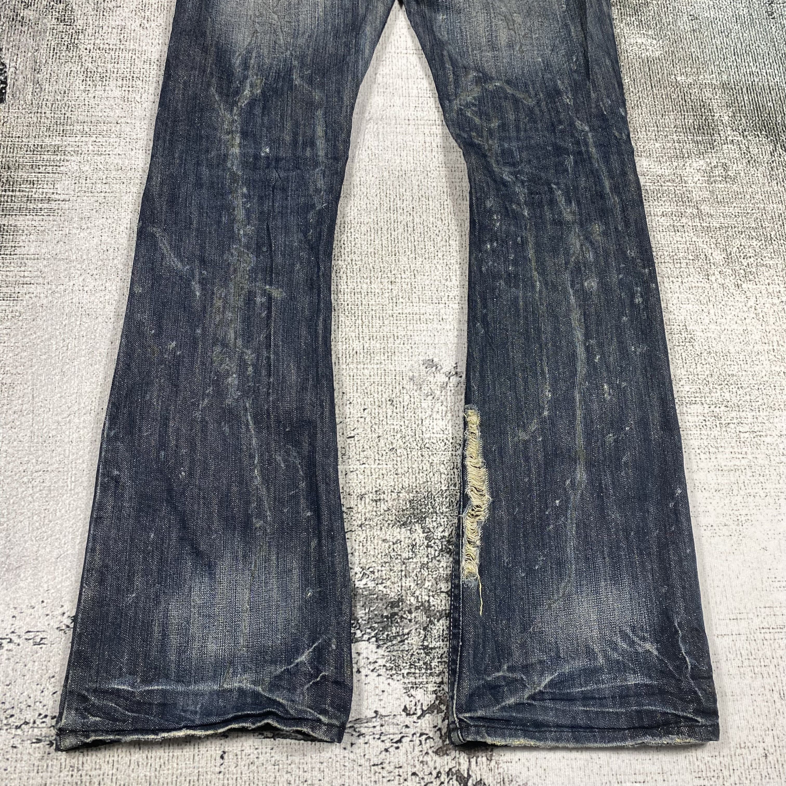 Japanese Brand RARE🔥Low Rise Flare Pants Rusty Wash Splash Paint Distress Size US 29 - 11 Thumbnail
