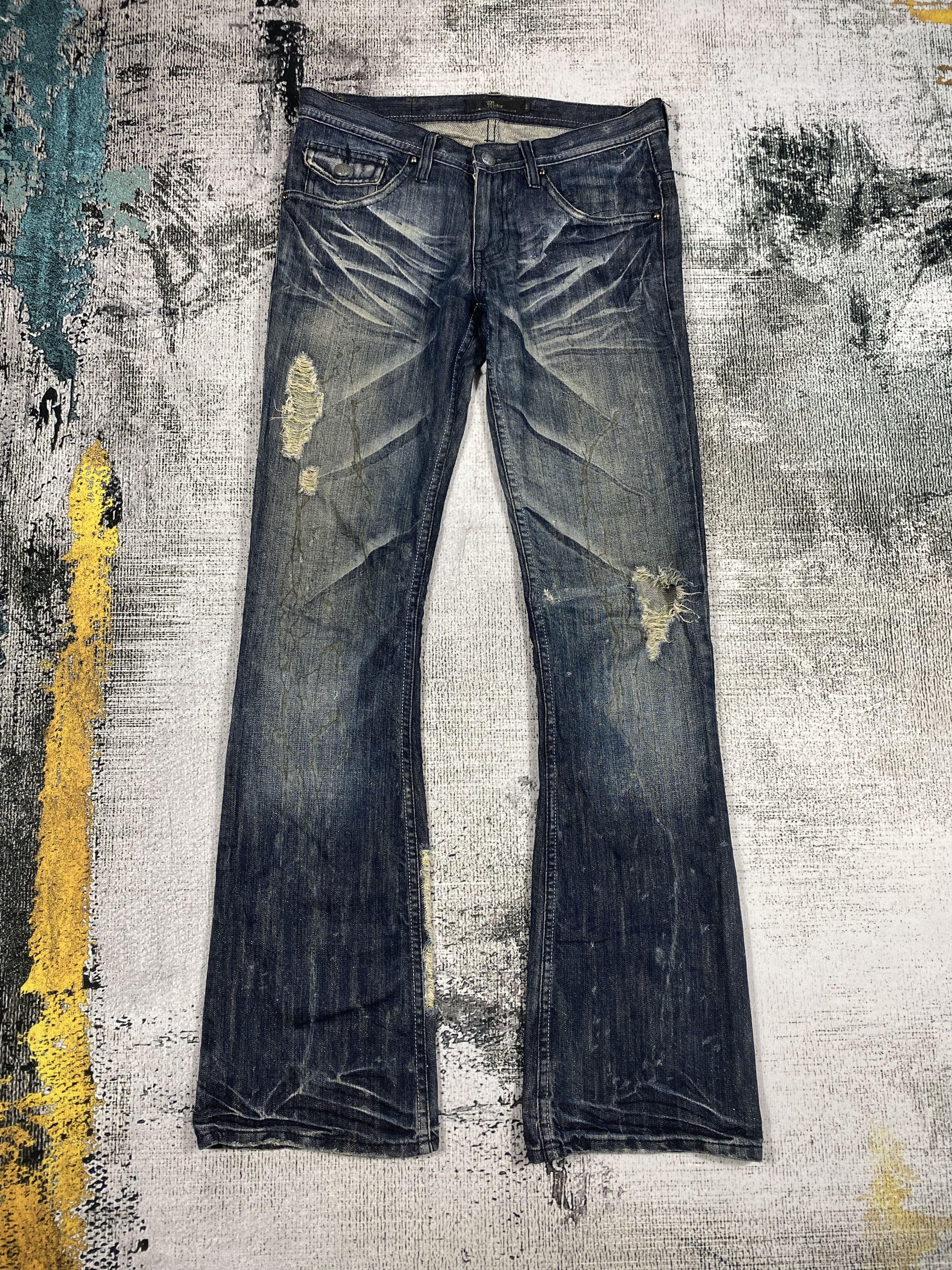 Japanese Brand RARE🔥Low Rise Flare Pants Rusty Wash Splash Paint Distress Size US 29 - 1 Thumbnail