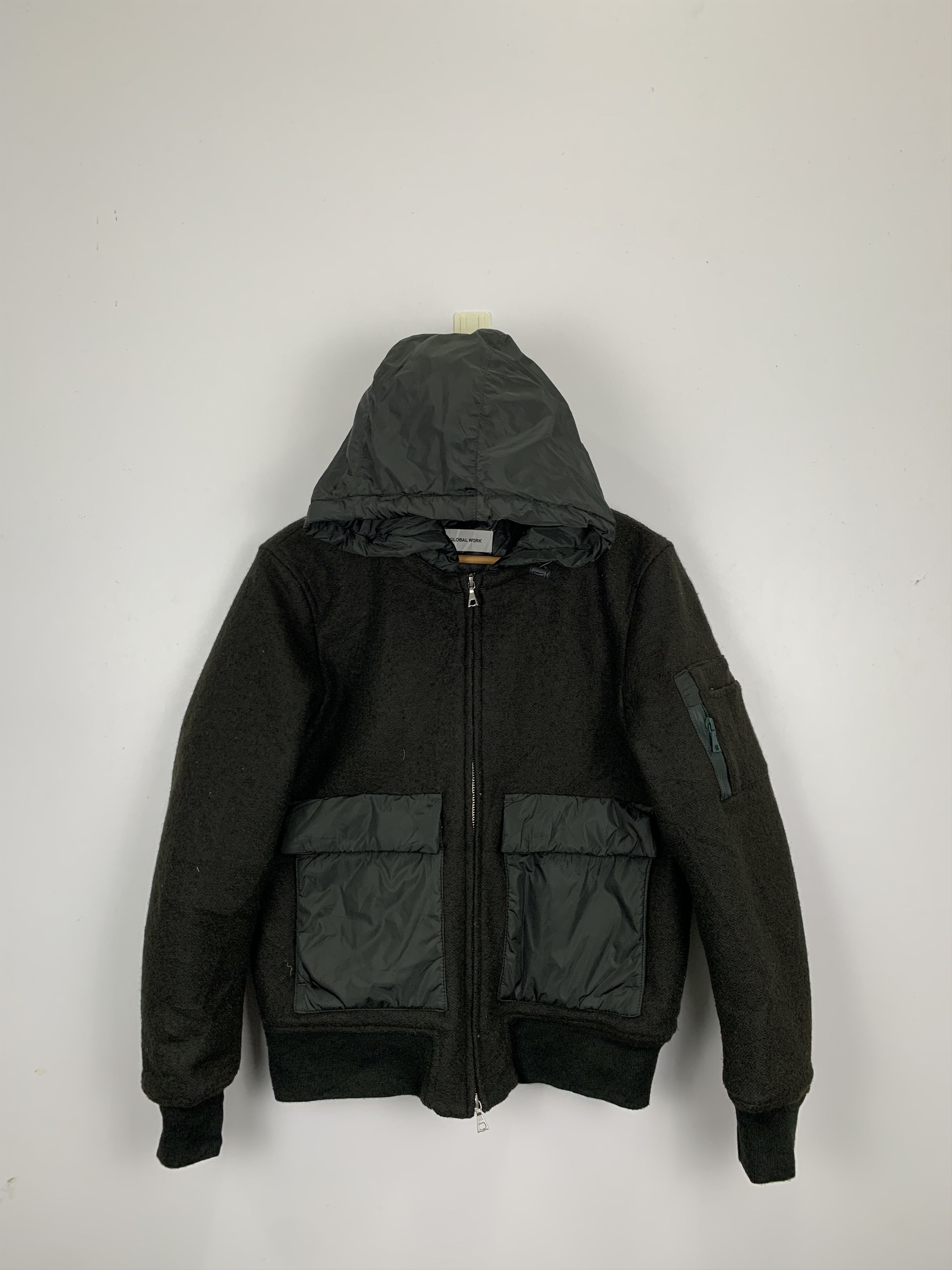 image of Global Work Wool Varsity Jacket Hoodie in Black, Men's (Size Medium)