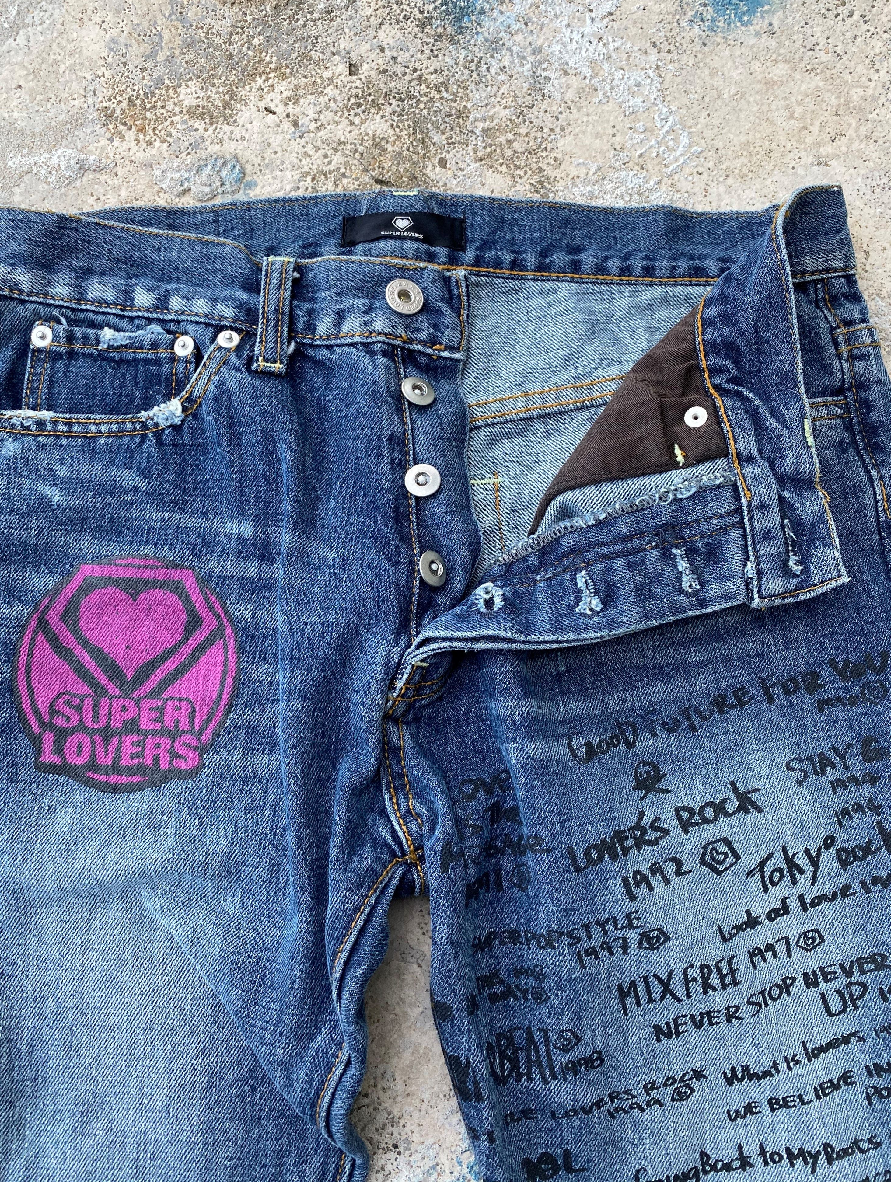 RARE🔥Vintage 90's Japanese Super Lovers Punk Printed Denim