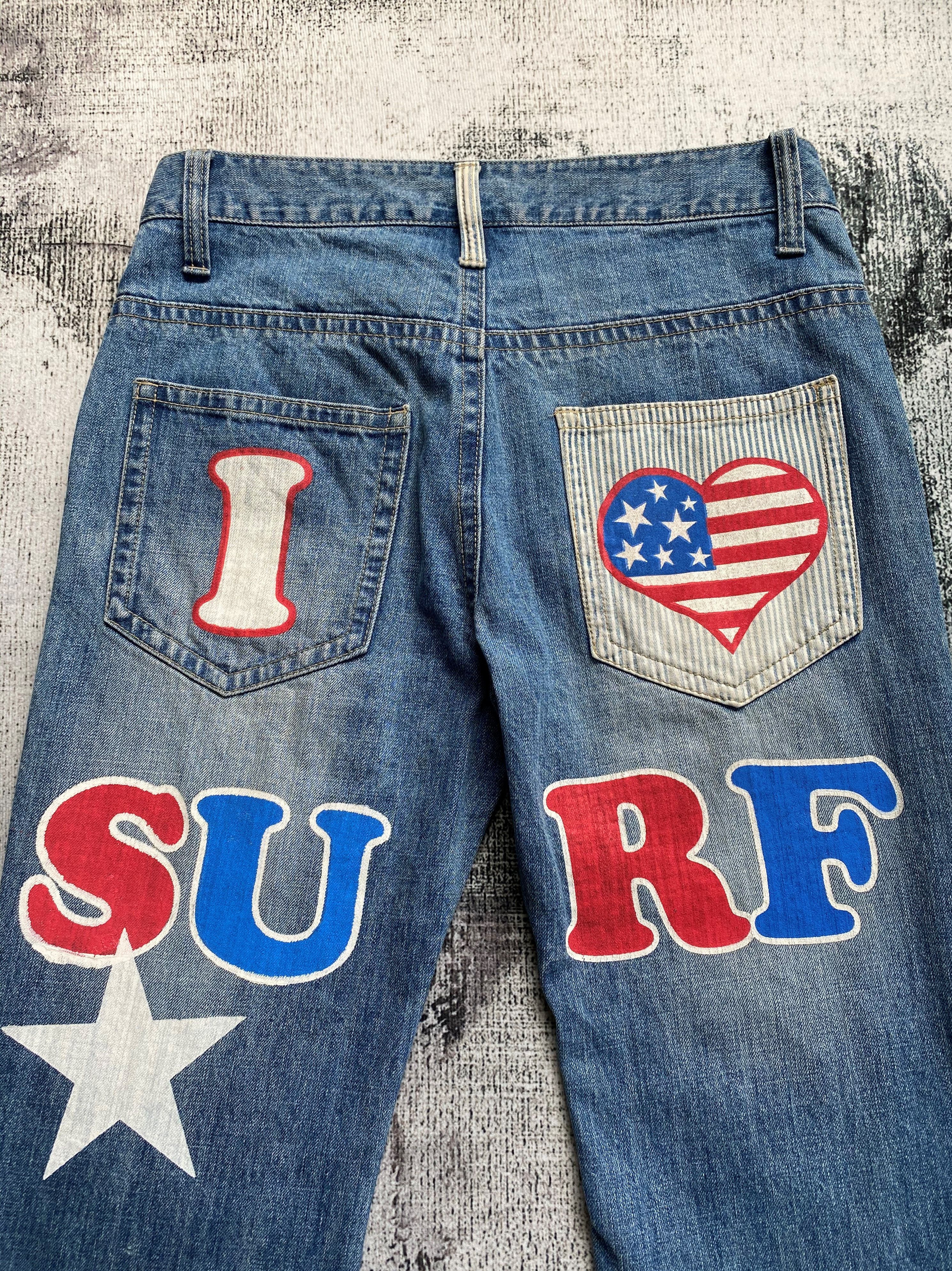 Japanese Brand Light Blue Wash Japanese Surf Style Printed Denims Size US 32 / EU 48 - 12 Thumbnail