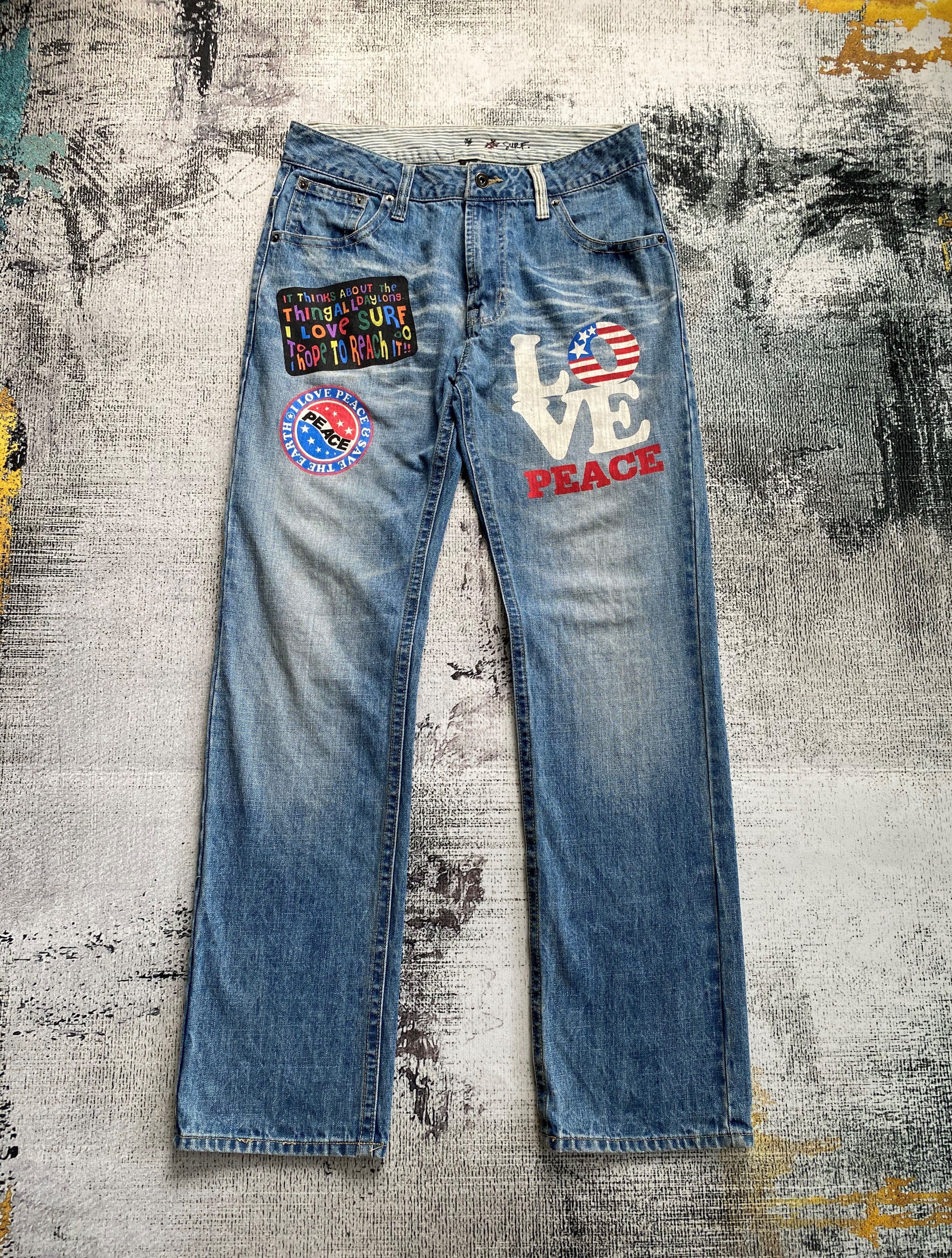 Japanese Brand Light Blue Wash Japanese Surf Style Printed Denims Size US 32 / EU 48 - 2 Thumbnail