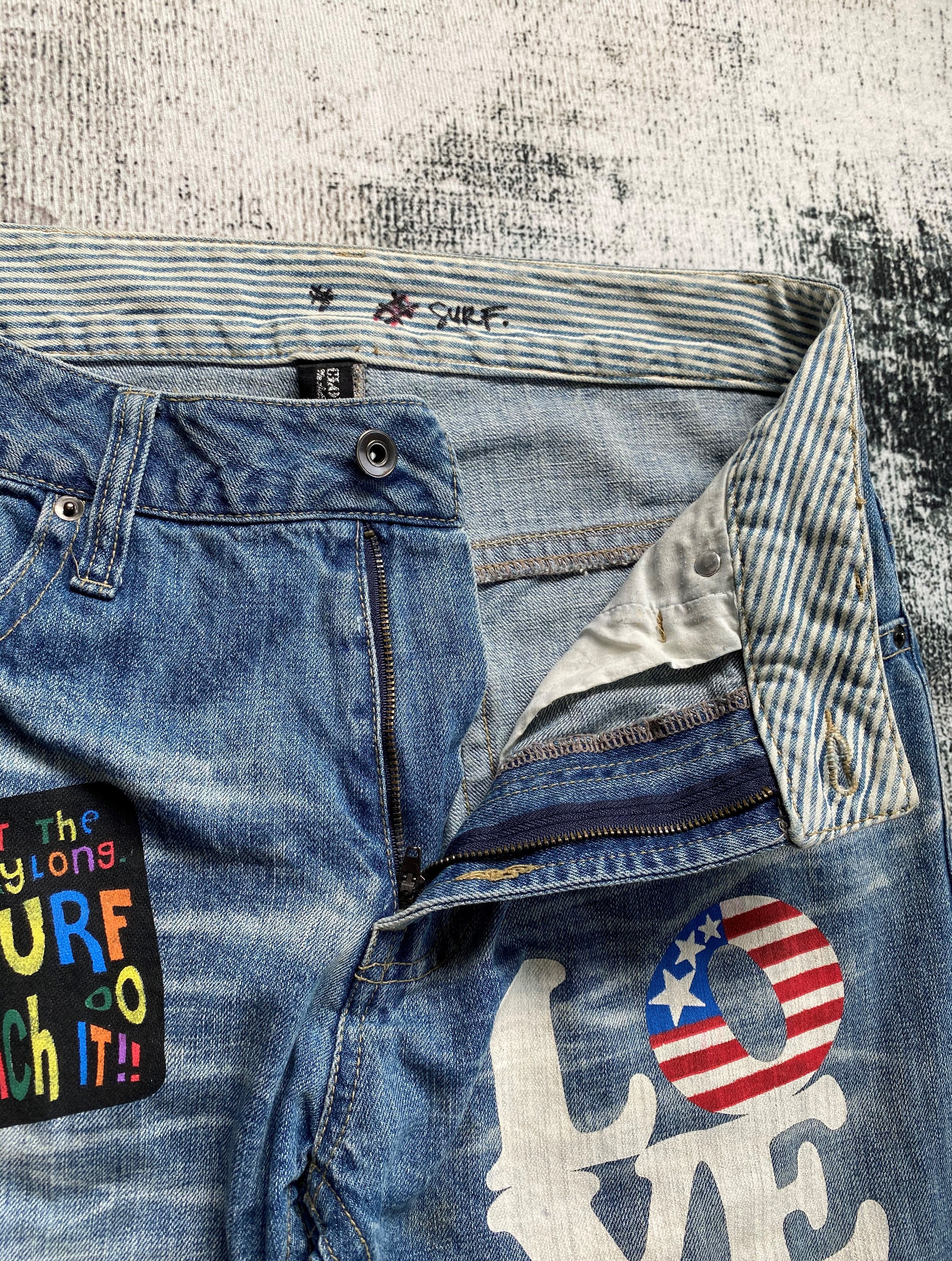 Japanese Brand Light Blue Wash Japanese Surf Style Printed Denims Size US 32 / EU 48 - 7 Thumbnail