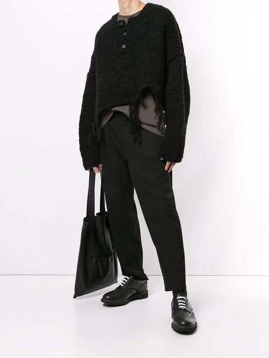 Yohji Yamamoto YYPH 20AW Destroyed Henley sweater Size US L / EU 52-54 / 3 - 3 Thumbnail