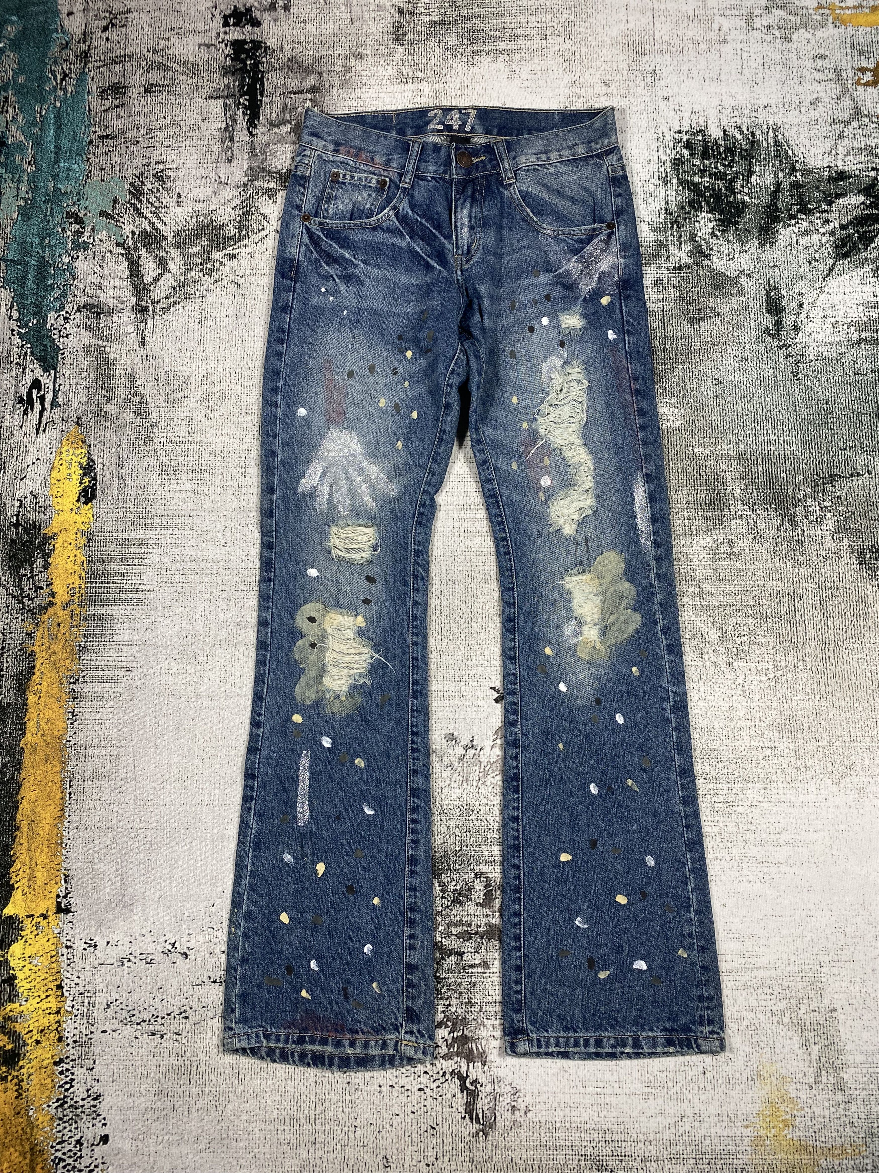 247 Brand Splash Paint Flared Bootcut Distressed Denim