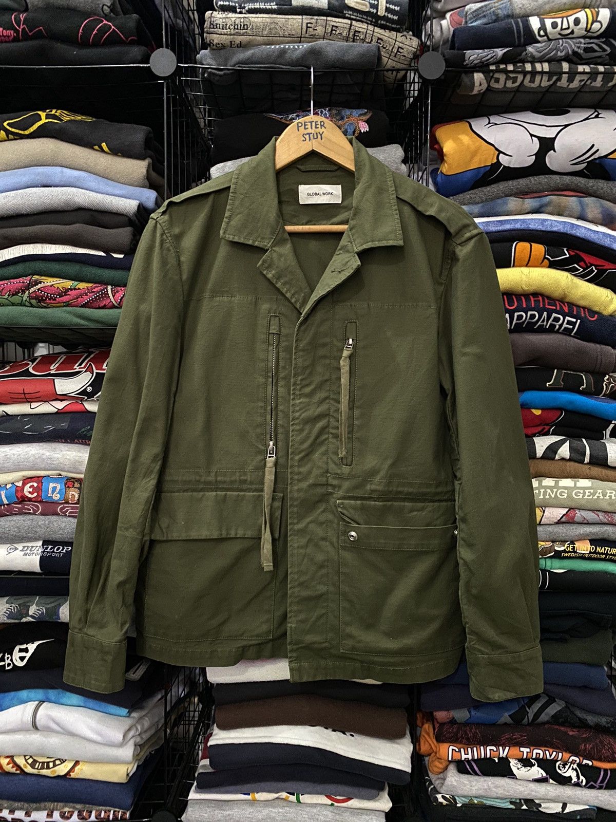 image of Global Work Military Jacket Design in Miltary Green, Men's (Size Medium)