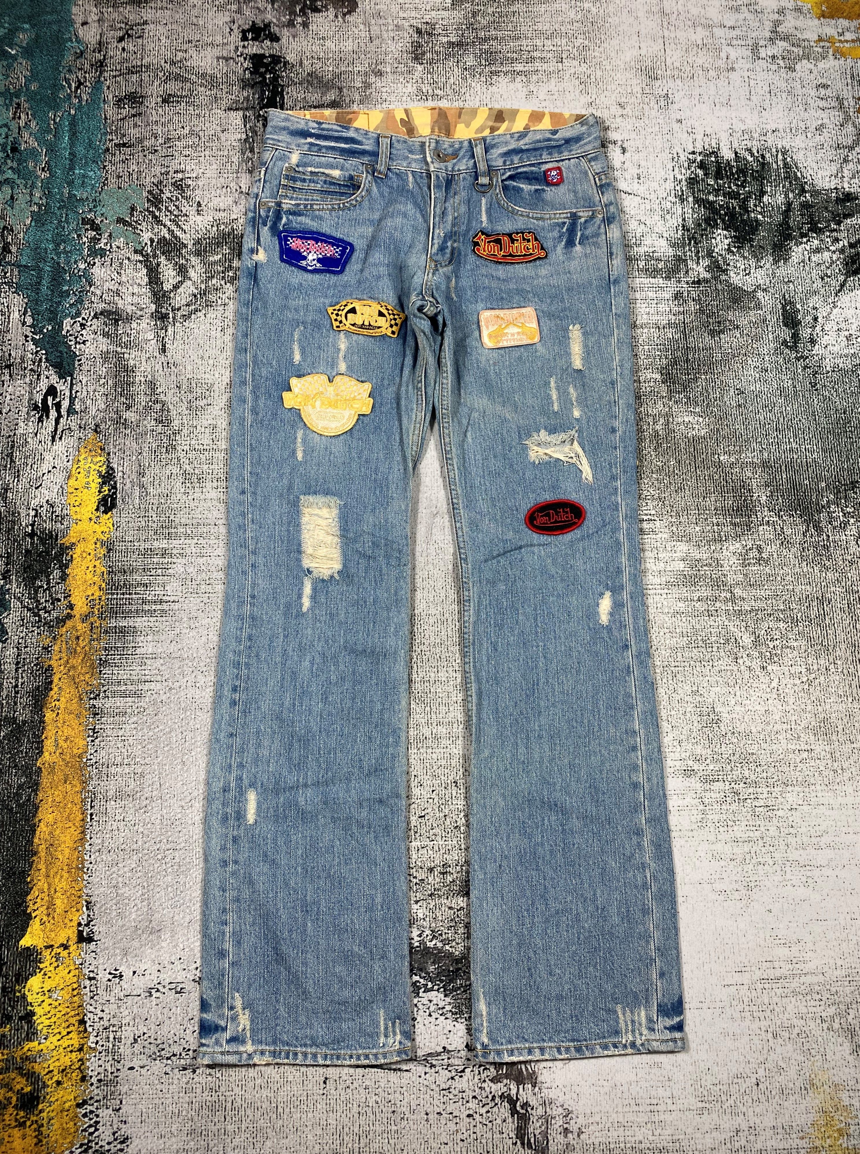 Von Dutch RARE🔥Vintage Von Dutch Patches Light Wash Distressed Denim Size US 30 / EU 46 - 1 Thumbnail
