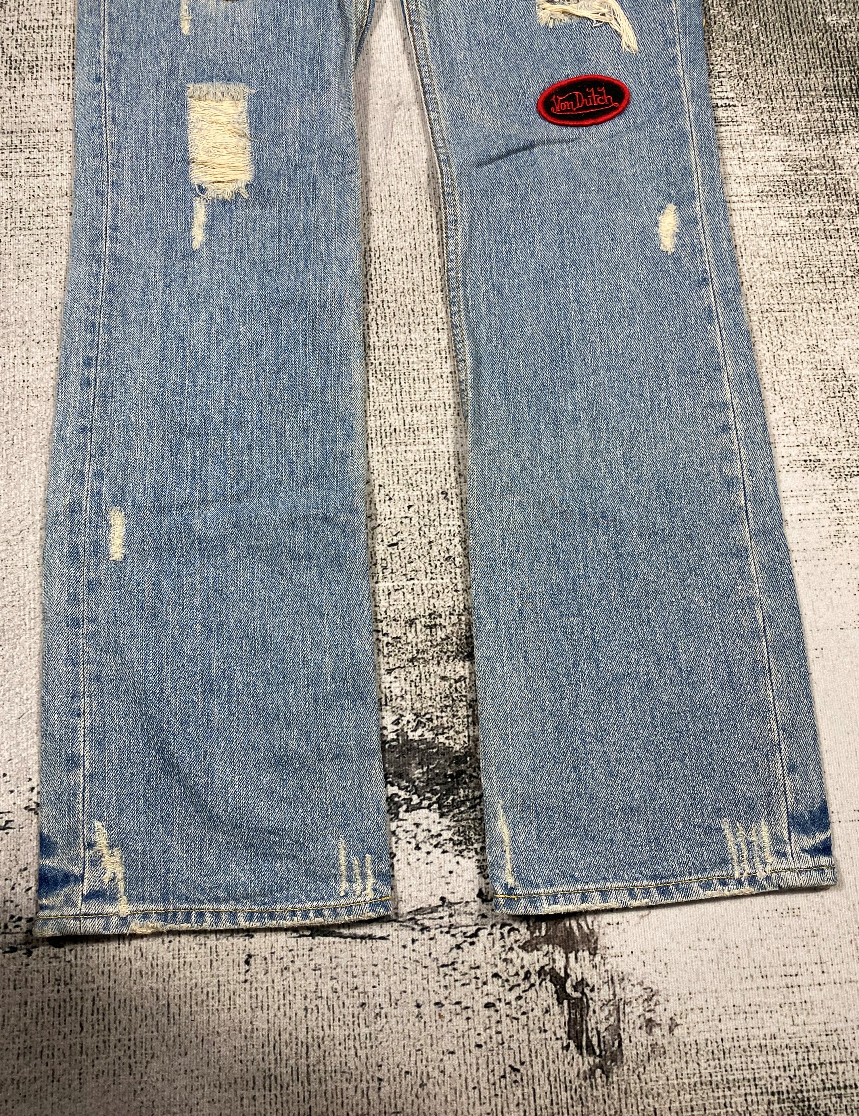Von Dutch RARE🔥Vintage Von Dutch Patches Light Wash Distressed Denim Size US 30 / EU 46 - 9 Thumbnail