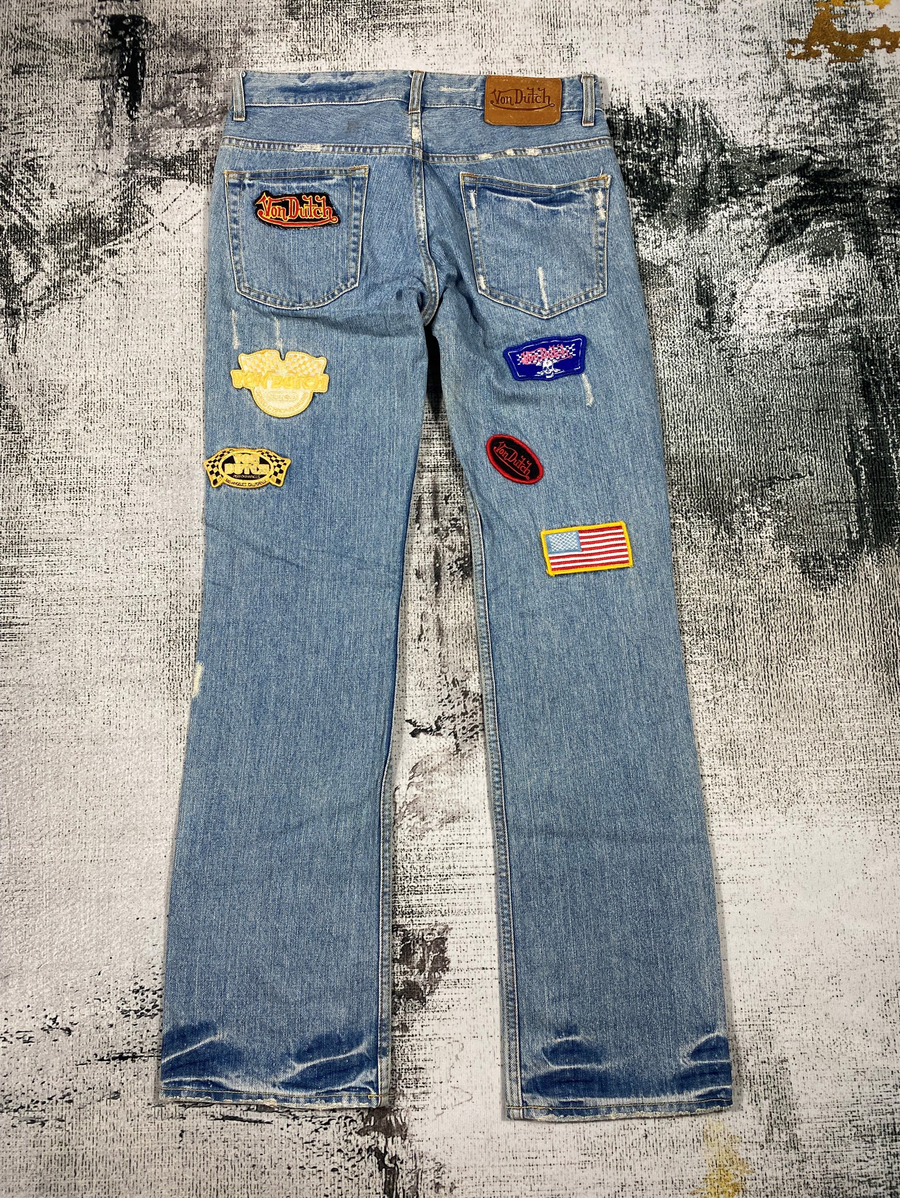 Von Dutch RARE🔥Vintage Von Dutch Patches Light Wash Distressed Denim Size US 30 / EU 46 - 2 Thumbnail