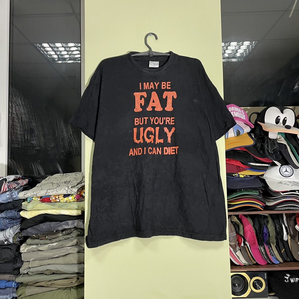 image of 90's Adult “ I May Be Fat But You Ugly” Art Humor Tee in Black, Men's (Size 2XL)