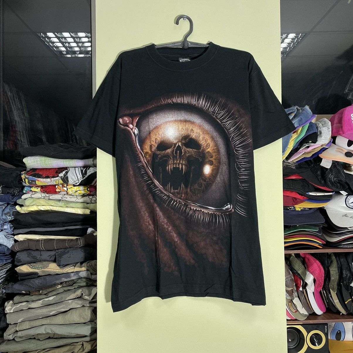 Vintage Vintage 90s Goth Skull Graphic Tee Grunge Oversized Faded XL Size US XL / EU 56 / 4 - 1 Thumbnail