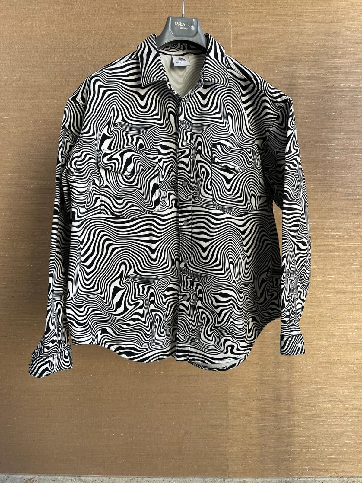 image of Vetements Heavy Zebra Button Up Shirt In Black & White in Black/White, Men's (Size XS)