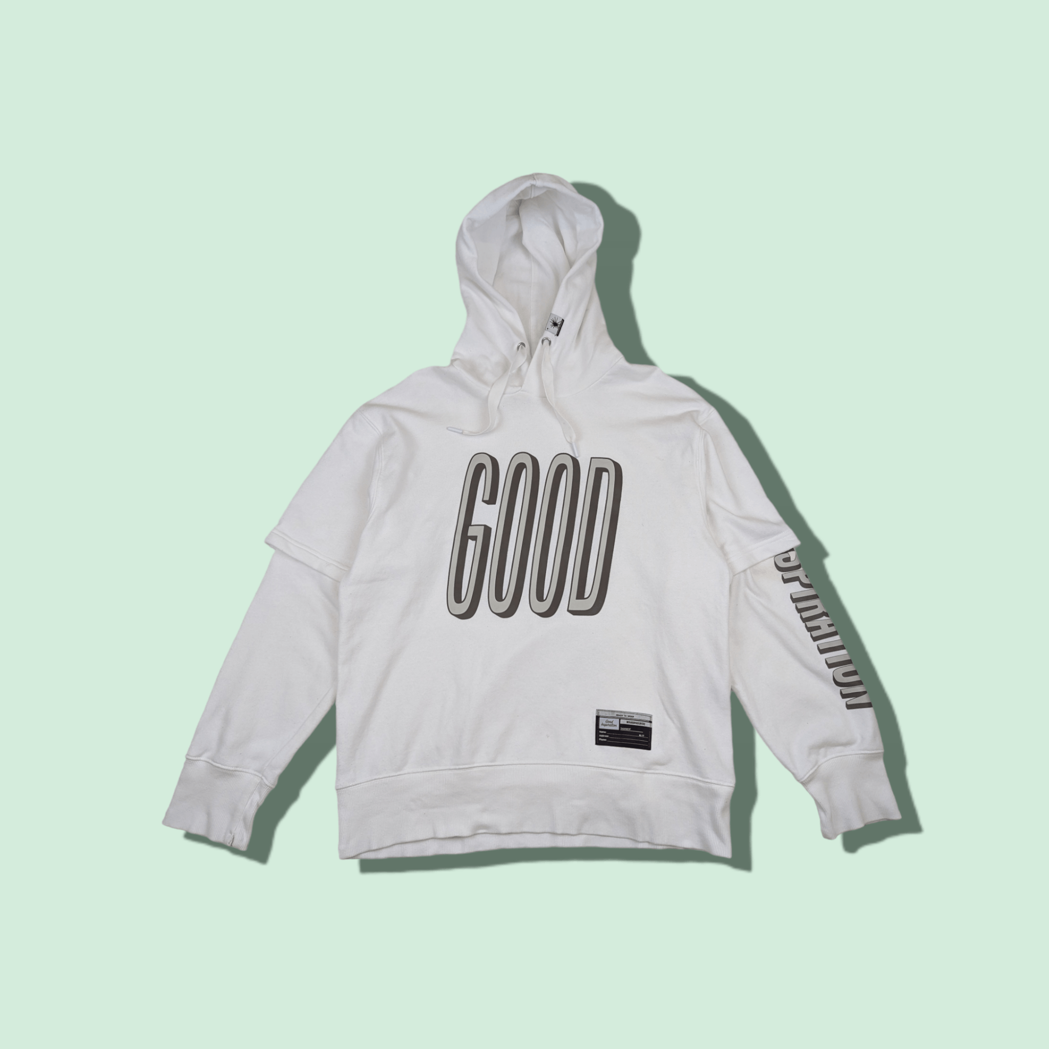 image of Gu x Miharayasuhiro Japan Miharayushiro Good Inspiration Spell Out Hoodie Jumper in White (Size Med