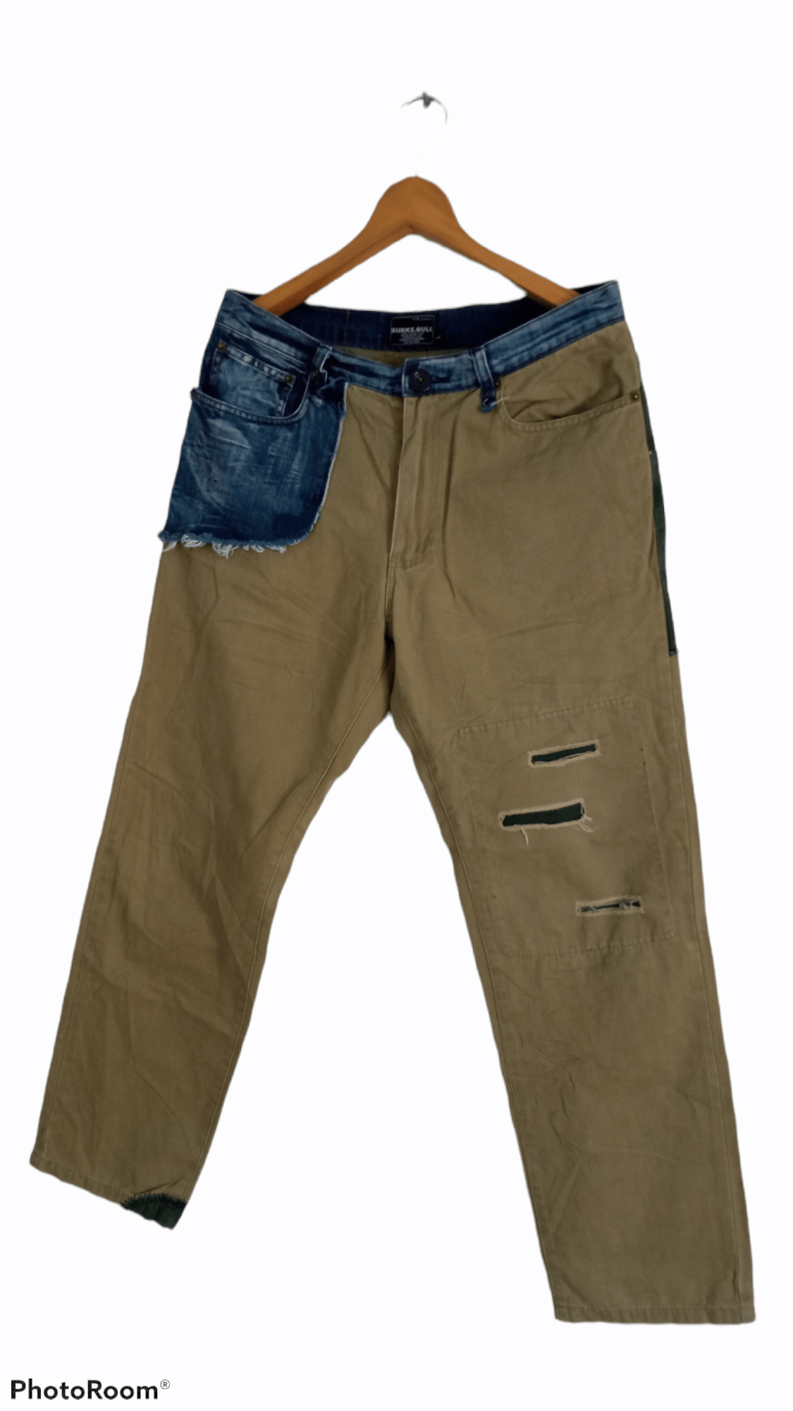 Japanese Brand × Vintage 🔥🔥Burks Bull Hybrid Patchwork Distressed Pants Size US 33 - 3 Thumbnail