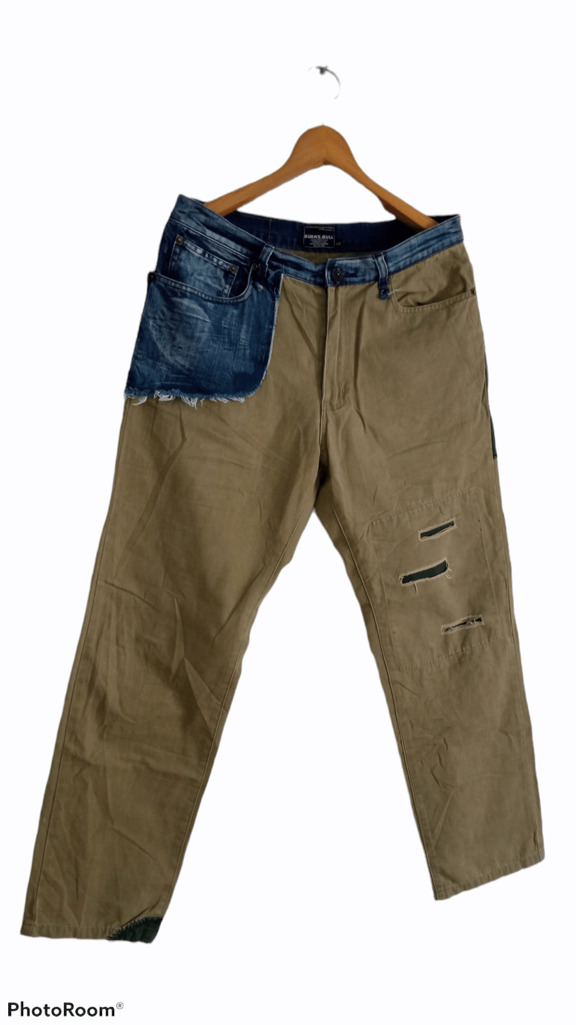 Japanese Brand × Vintage 🔥🔥Burks Bull Hybrid Patchwork Distressed Pants Size US 33 - 2 Thumbnail