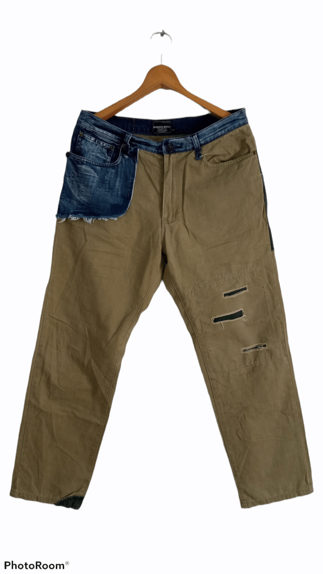 Japanese Brand × Vintage 🔥🔥Burks Bull Hybrid Patchwork Distressed Pants Size US 33 - 1 Thumbnail