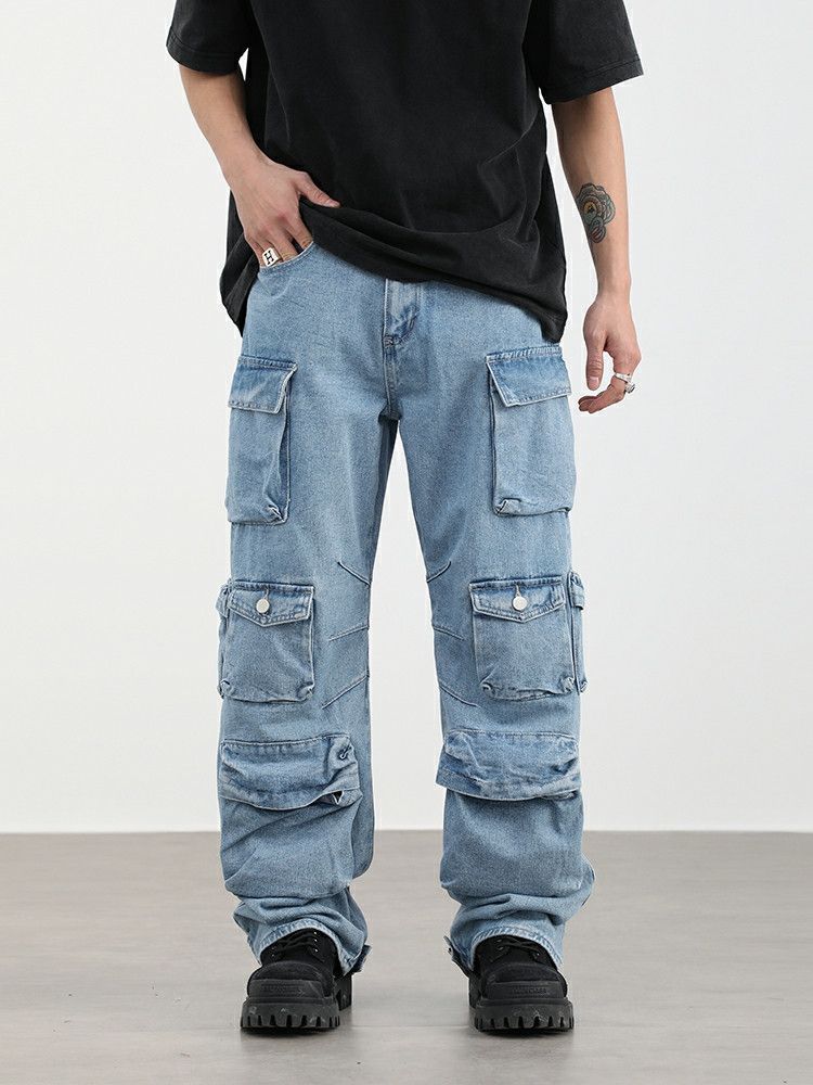 fade distressed baggy cargo jeand