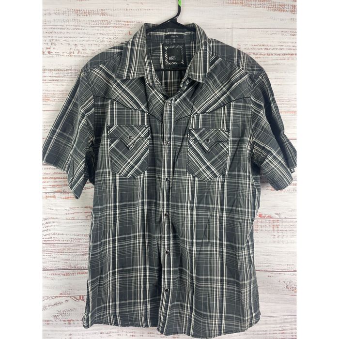 Bke BKE Men's Black & White Plaid Western Slim Fit Pearl Snap Sh Grailed