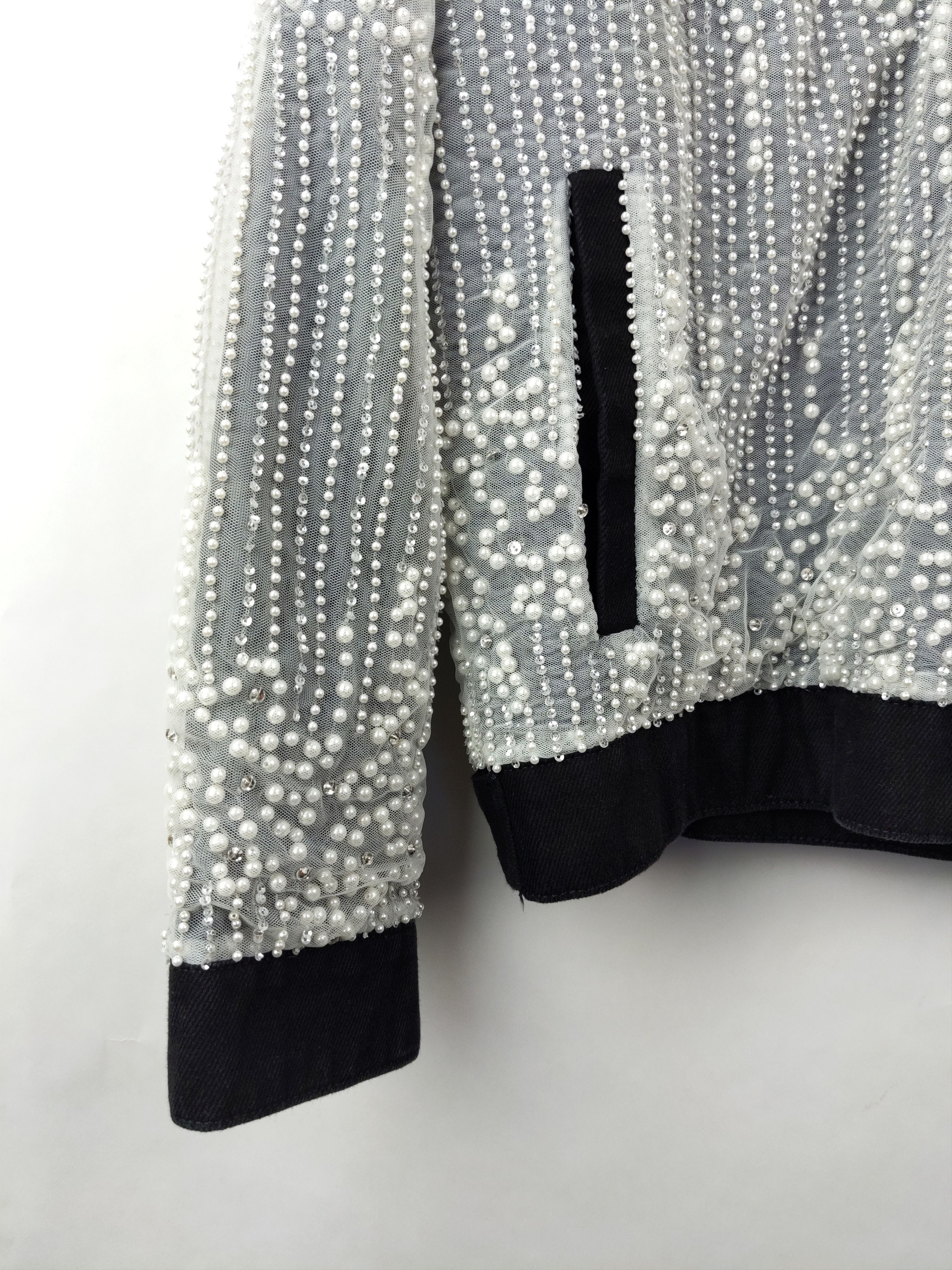 Designer $8K LONPARNY Custom Swarovski Pearls Crystal Denim Jacket Size US L / EU 52-54 / 3 - 10 Thumbnail
