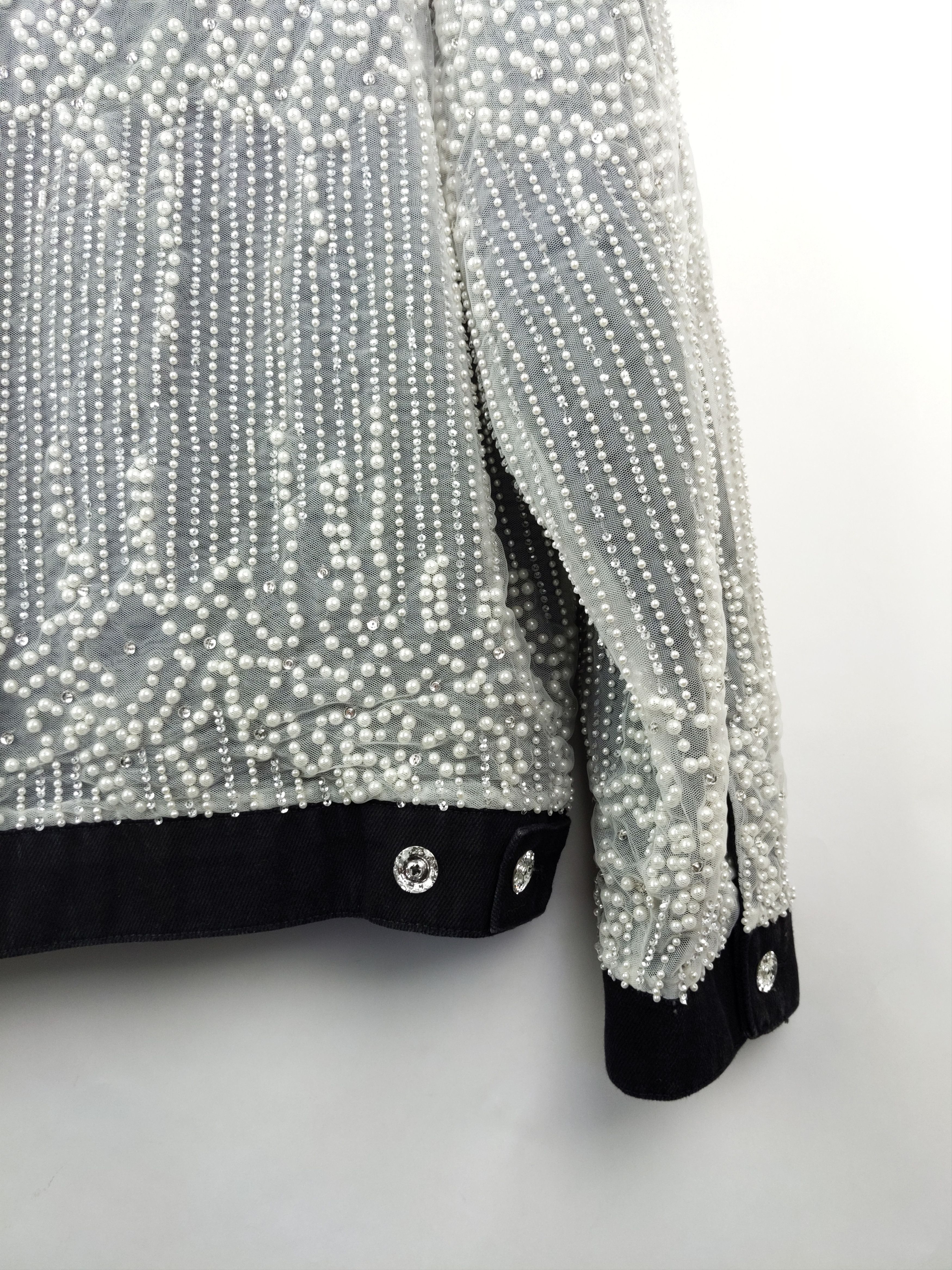 Designer $8K LONPARNY Custom Swarovski Pearls Crystal Denim Jacket Size US L / EU 52-54 / 3 - 8 Thumbnail