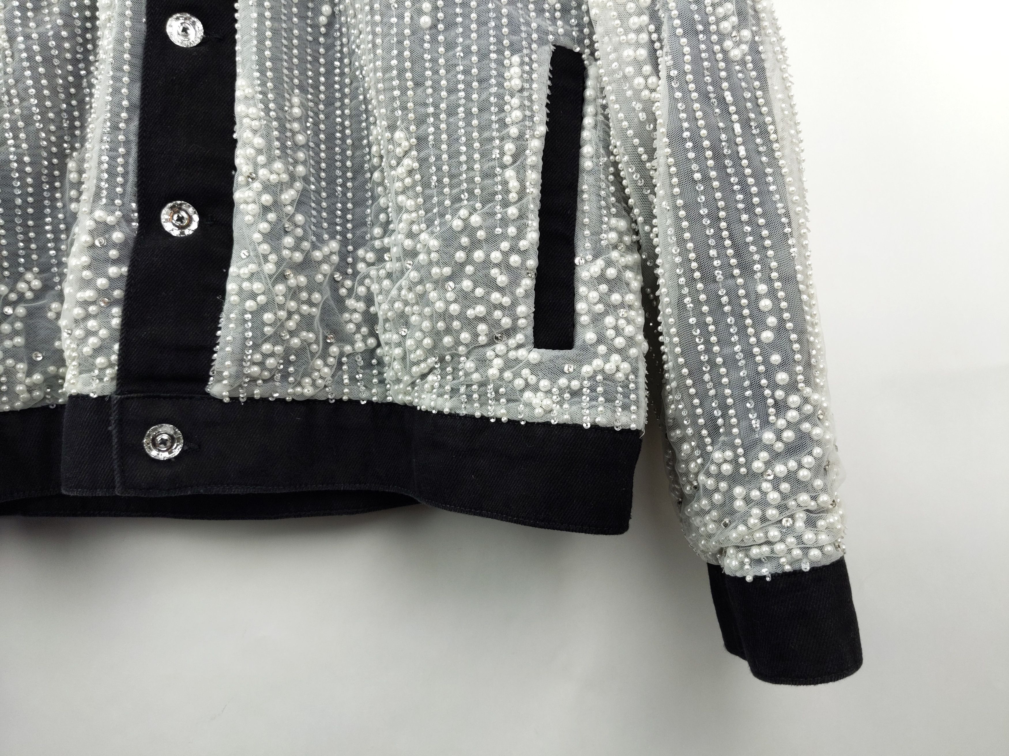 Designer $8K LONPARNY Custom Swarovski Pearls Crystal Denim Jacket Size US L / EU 52-54 / 3 - 9 Thumbnail