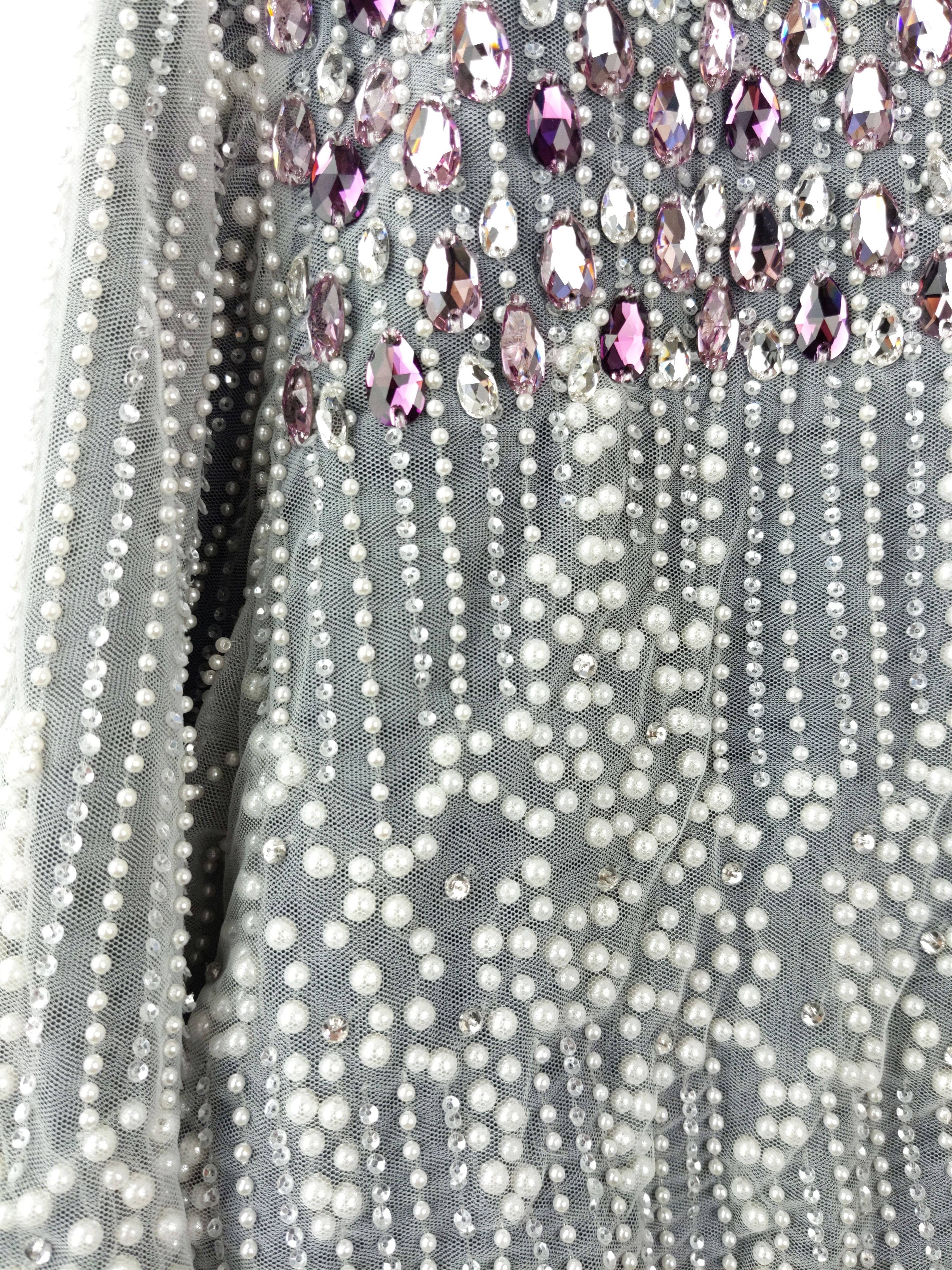 Designer $8K LONPARNY Custom Swarovski Pearls Crystal Denim Jacket Size US L / EU 52-54 / 3 - 6 Thumbnail