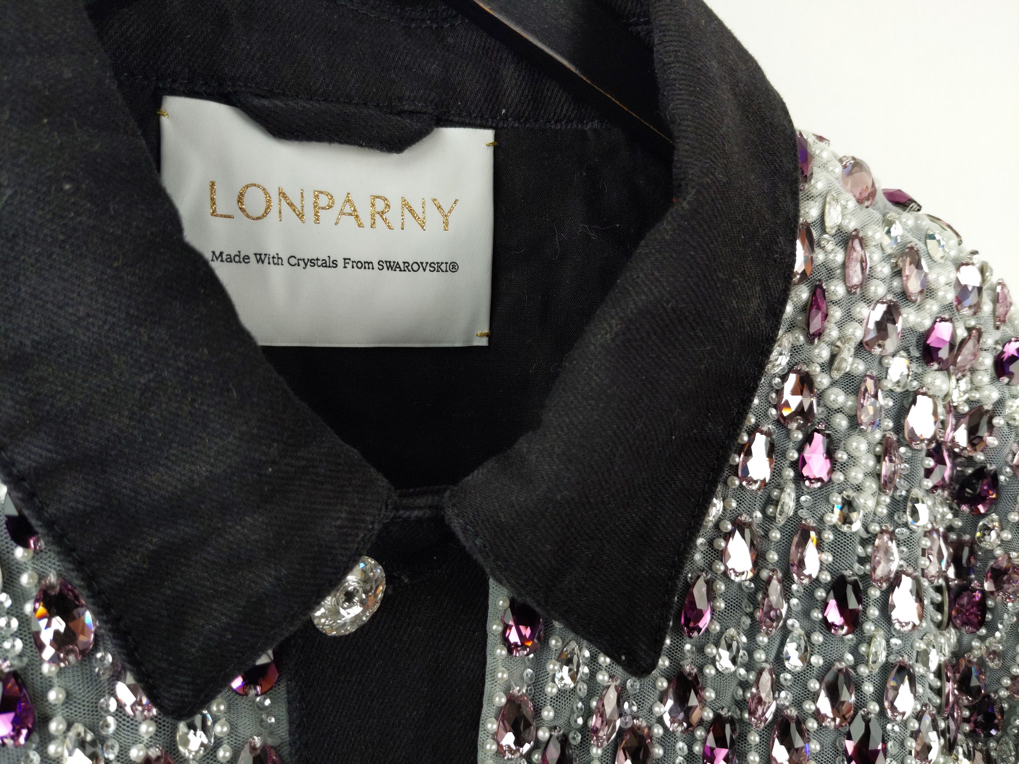 Designer $8K LONPARNY Custom Swarovski Pearls Crystal Denim Jacket Size US L / EU 52-54 / 3 - 14 Thumbnail