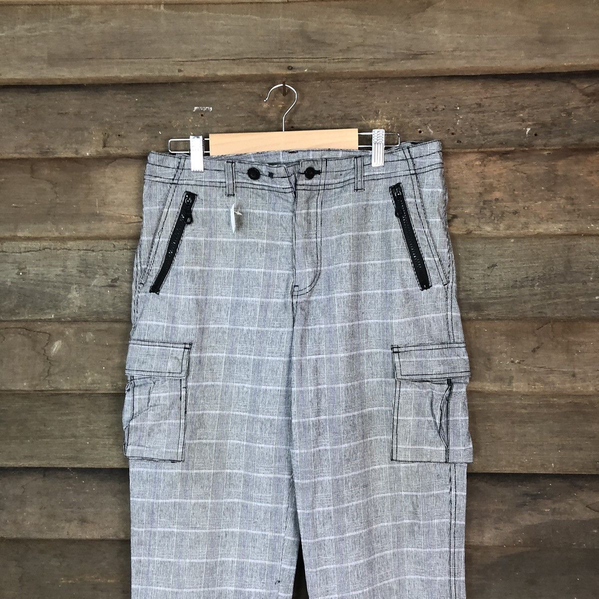 Japanese Brand DLL Checkered Grey Cargo utility Multipocket Pants #1530 Size US 30 / EU 46 - 2 Thumbnail