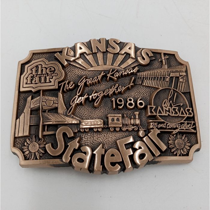 Vintage Kansas State Fair Belt Buckle Hutchinson KS 1986 Sunflower