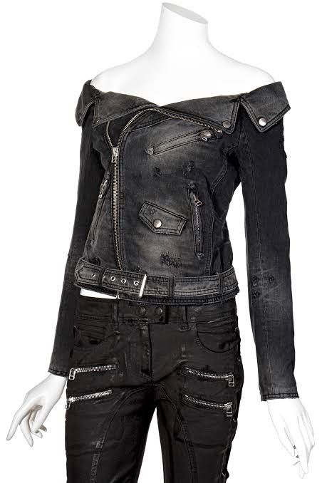 image of Faith Connexion Sailor Denim Jacket in Black, Women's (Size Small)