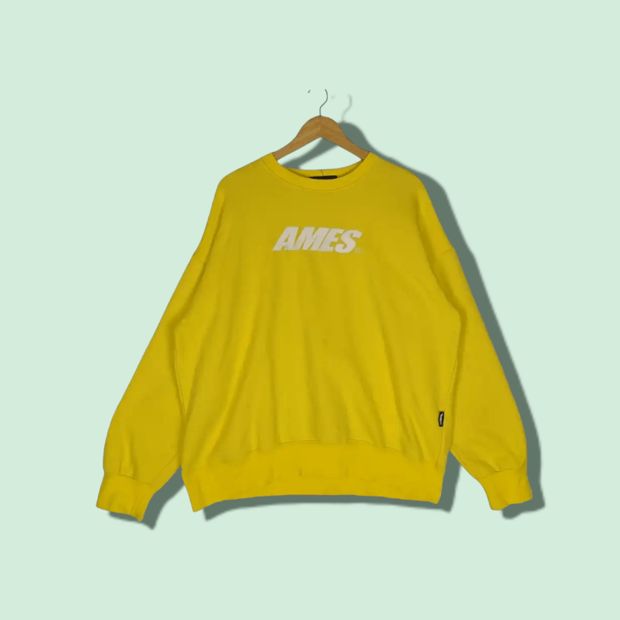 Japanese Brand AMES Spell Out Box Logo Yellow Jumper Sweatshirt Size US M / EU 48-50 / 2 - 1 Thumbnail