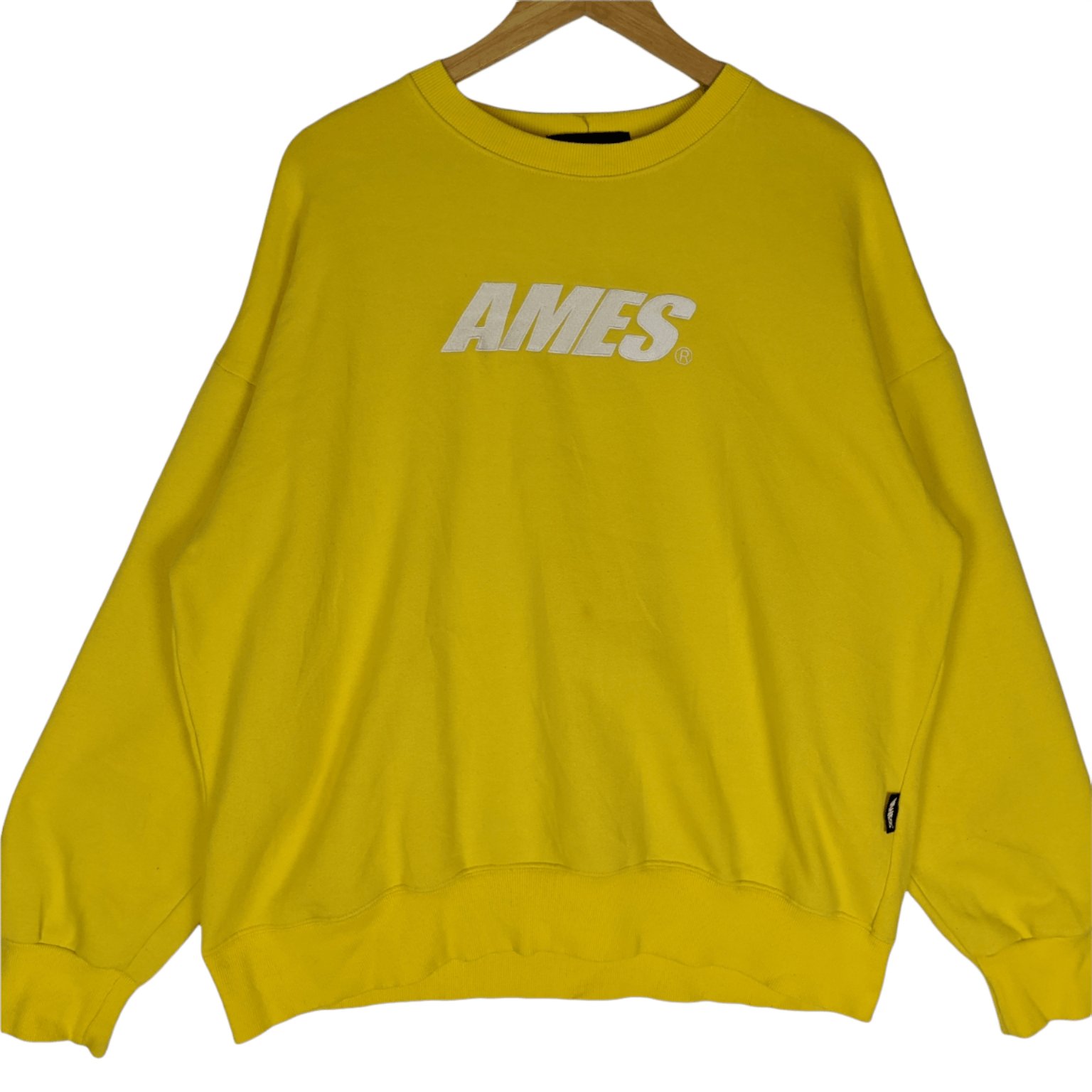 Japanese Brand AMES Spell Out Box Logo Yellow Jumper Sweatshirt Size US M / EU 48-50 / 2 - 2 Thumbnail